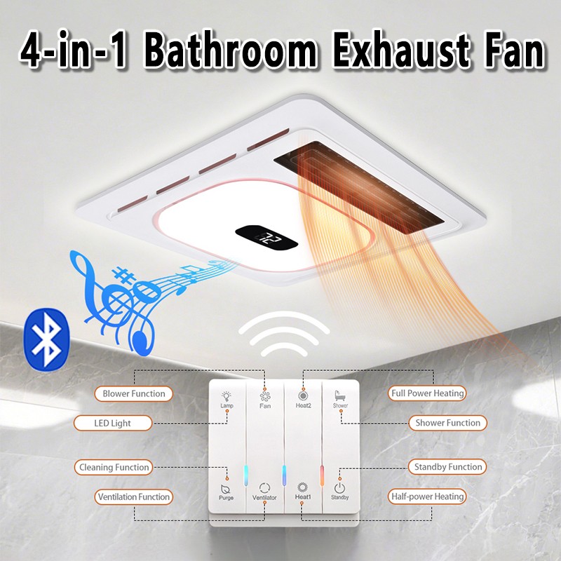 4-in-1 Bathroom Exhaust Fan with Bluetooth Speaker 1800W Dual Heater 180 CFM