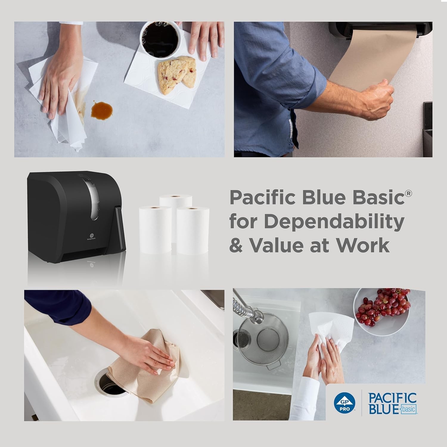 Pacific Blue Basic Recycled Paper Towel Rolls by GP PRO , White, 26601, 800 F…