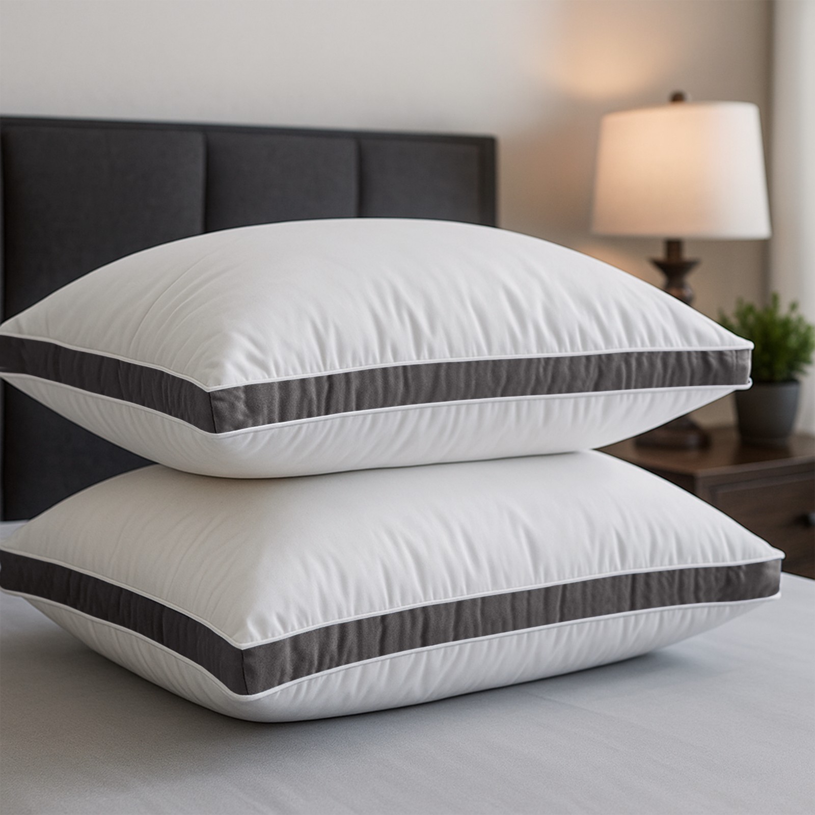 Pack of 2 Bed Pillows Quilted Hotel Quality Down Alternative Gusseted Pillow
