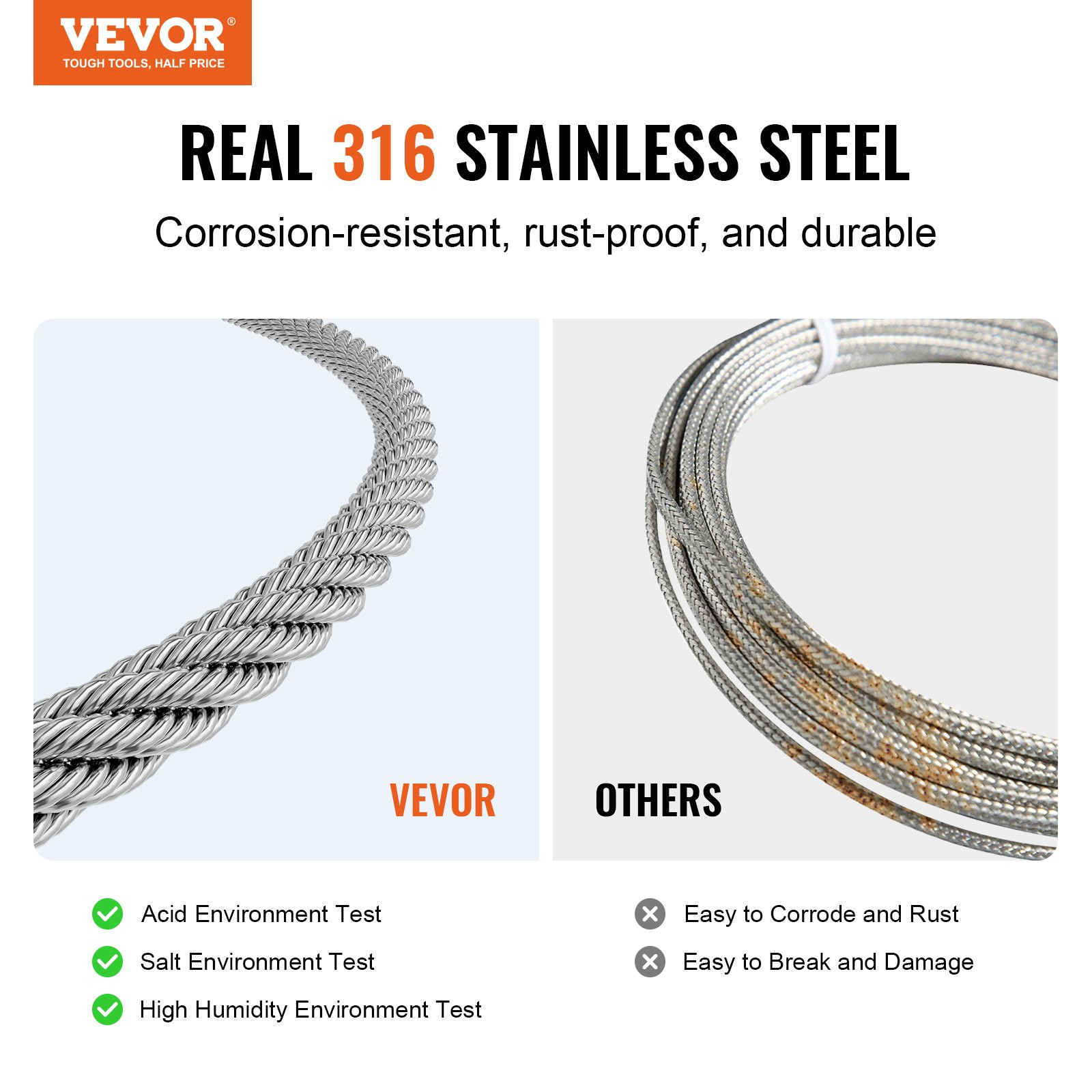VEVOR Wire Rope Kit, 1/8″ 1000 ft 316 Stainless Steel Cable with Cutter and Glov