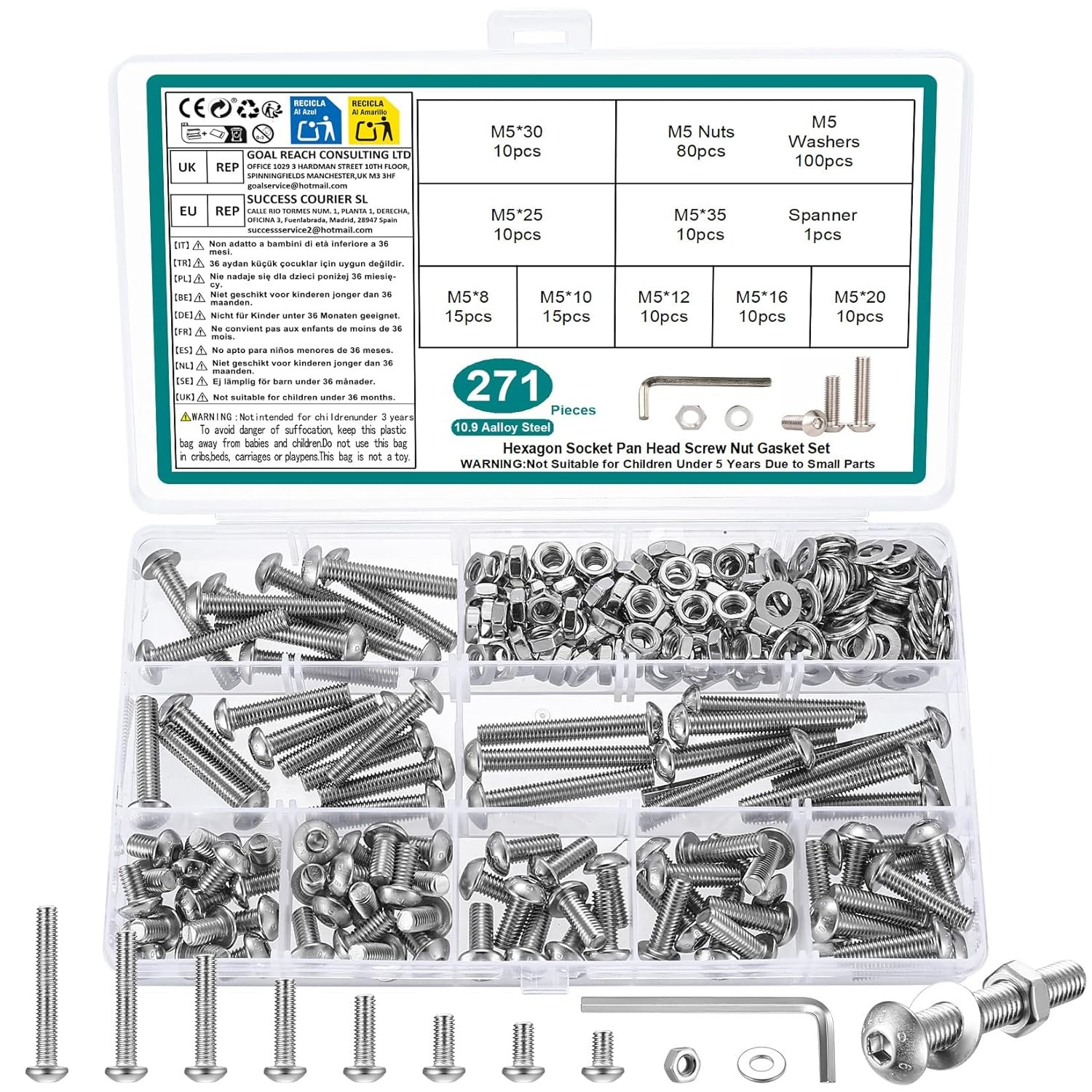 M2 M3 M4 M5 M6 M8 Hex Socket Button Head Cap Screw Bolts Nuts Assortment Kits