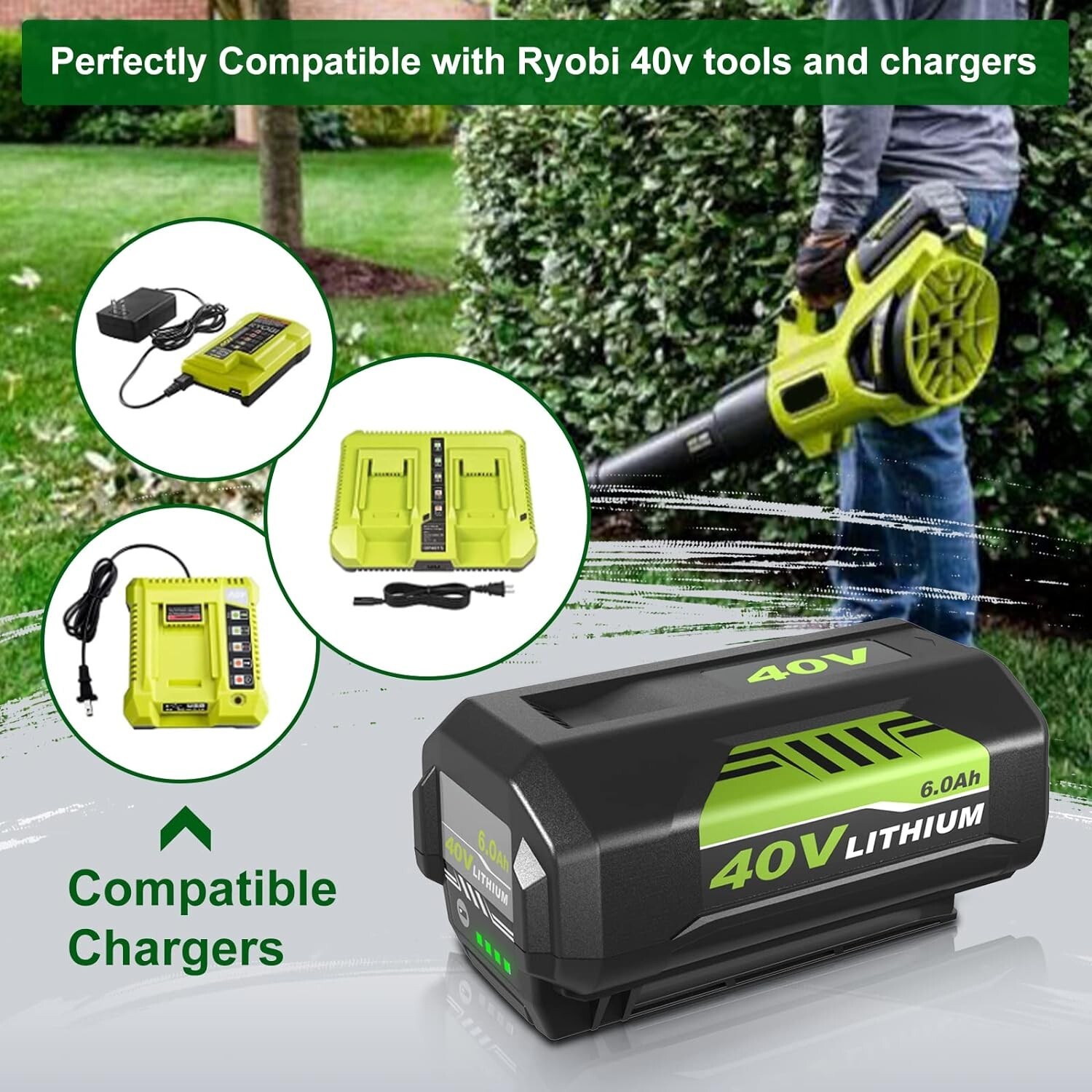 2pack 8.0Ah For Ryobi 40V Lithium Battery 6.0Ah High Capacity OP40602 OP40605 US