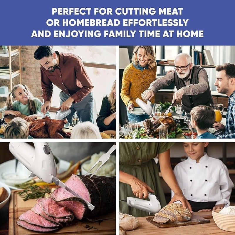 Electric Carving Knife Easy Slicing Ergonomic Dual Safety Lock Meat Bread Set US