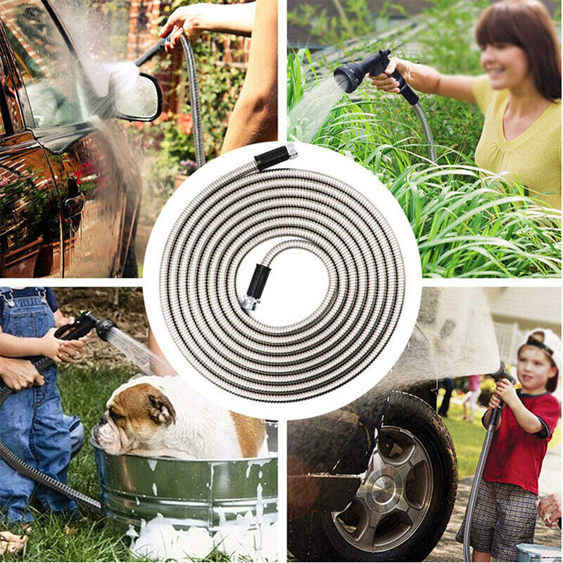 Stainless Steel Metal Garden Water Hose Pipe Flexible Lightweight 75FT 100FT