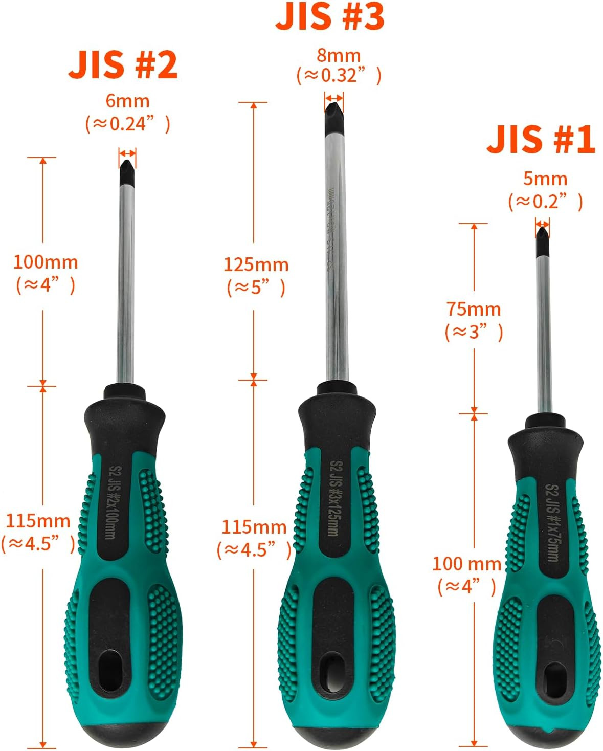 JIS Screwdriver Set (3Pcs #1#2#3) – Magnetic Tips, S2 Alloy Steel, Meets JIS B46