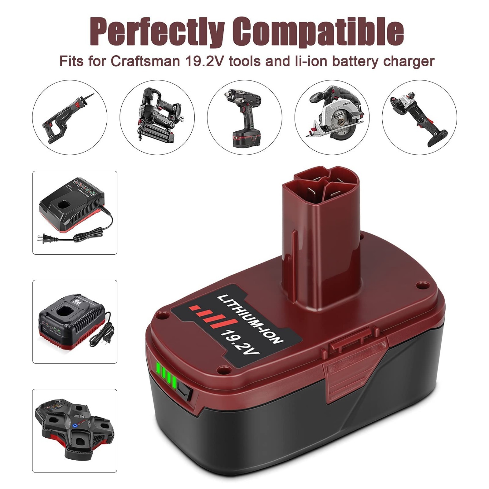 2 Pack 19.2V 6.0Ah Battery + Charger Kit for Craftsman C3 19.2 Volt Batteries