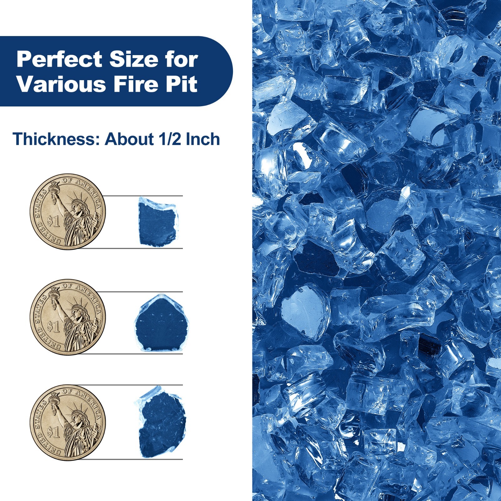 Decorative Fire Pit Glass Pellets – 10LB Sparkling 1/2-Inch Fireplace Glass