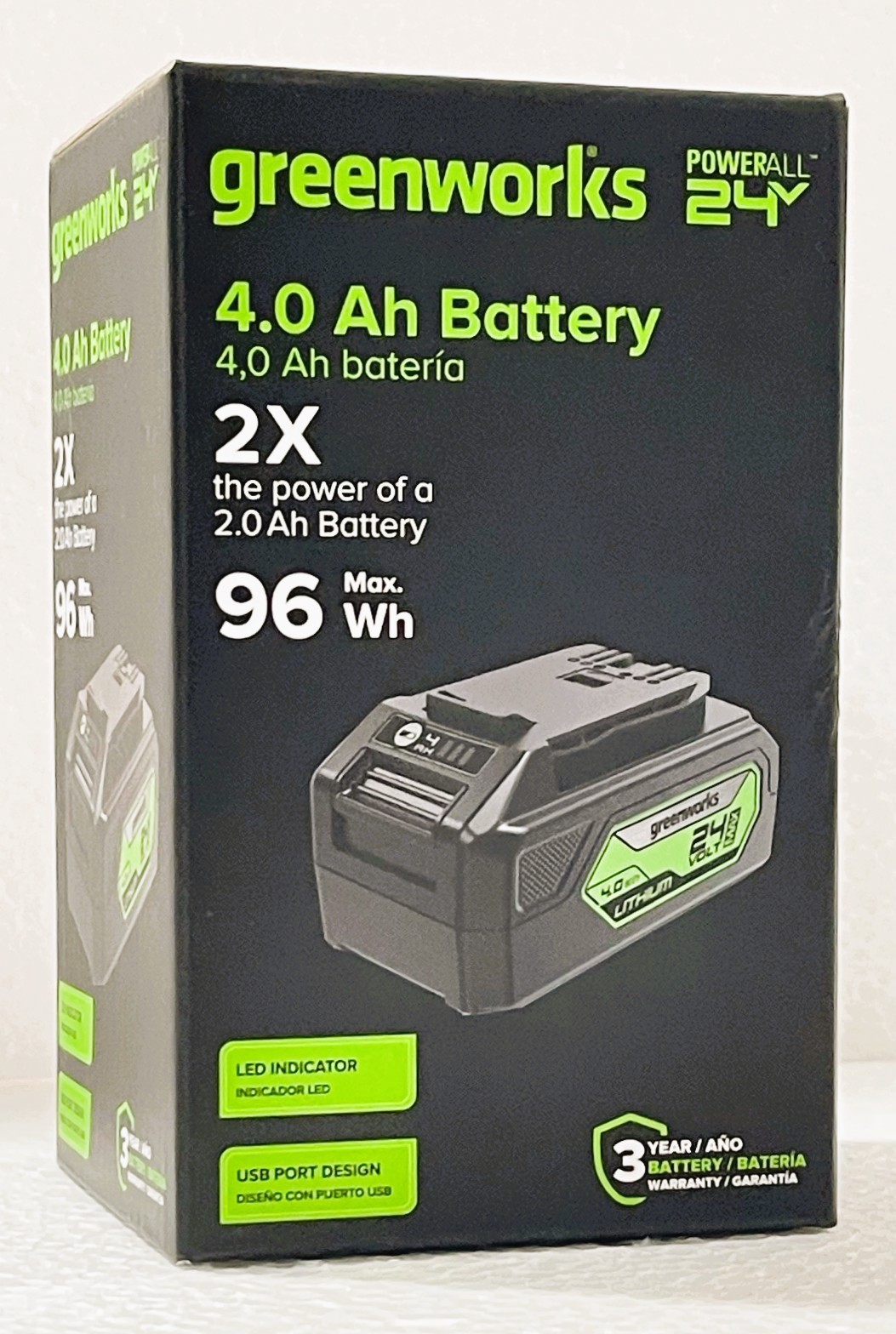 Genuine/OEM/Original Greenworks POWERALL 24V 4.0Ah Battery USB Port – New Sealed