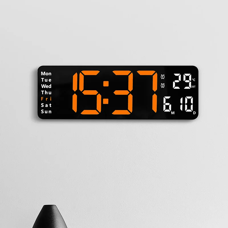 Large LED Digital Wall Clock Remote Control Temp Date Week Display Memory Watch