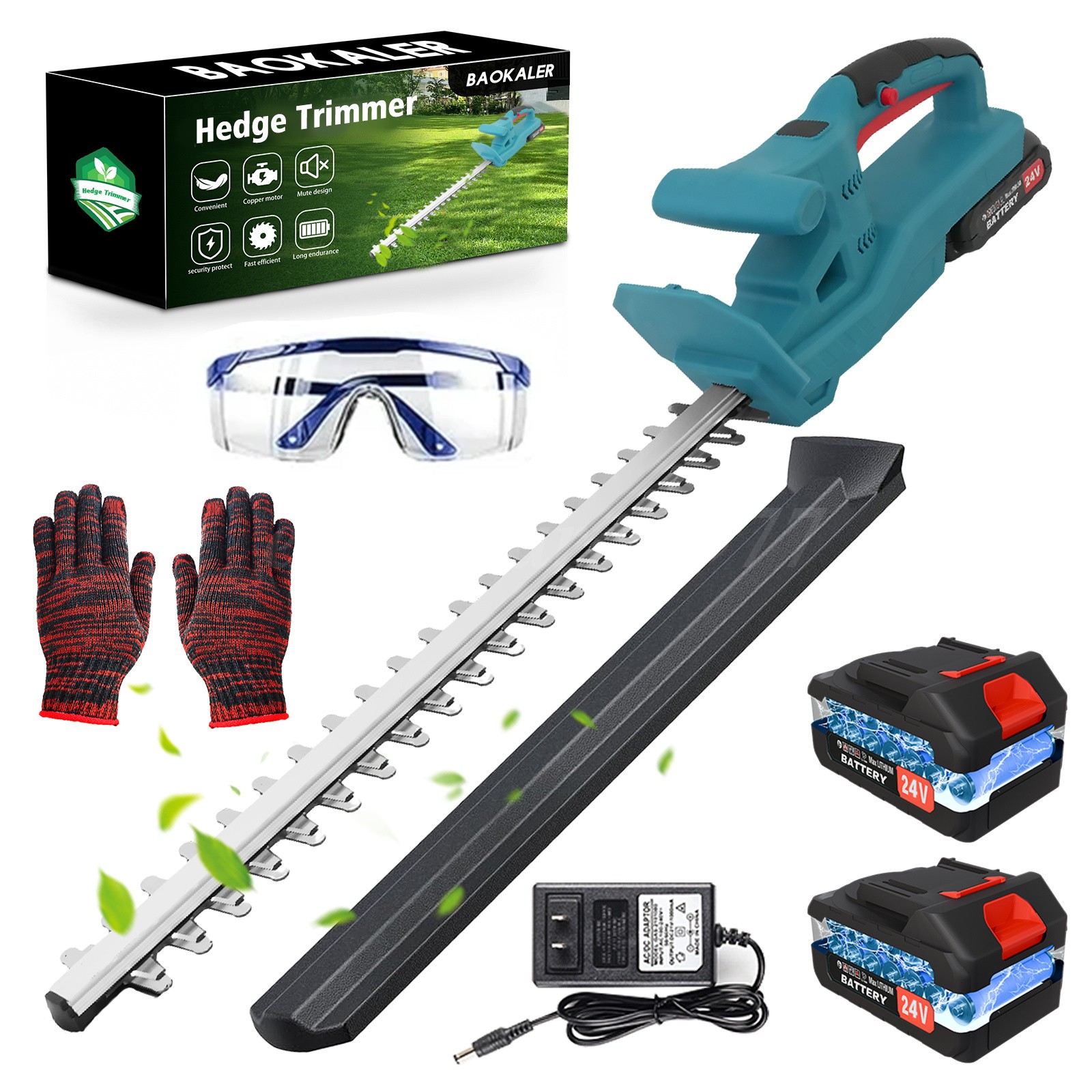 20/22In-24V Cordless Hedge Trimmer Cordless Electric Hedge Trimmer w/2 Batteries