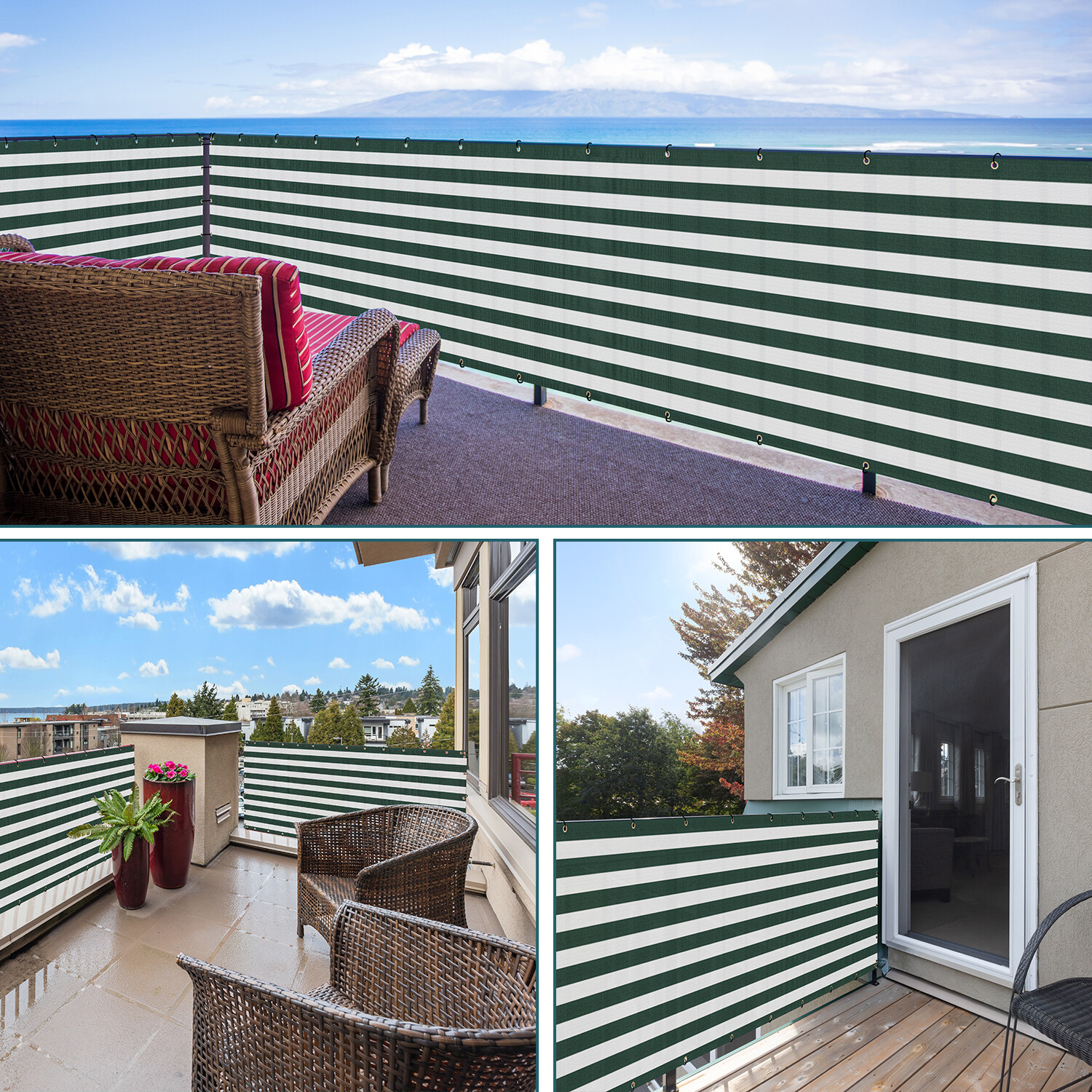35in Balcony Fence Screen Privacy Deck Patio Shelter Shade Cover Green Stripe