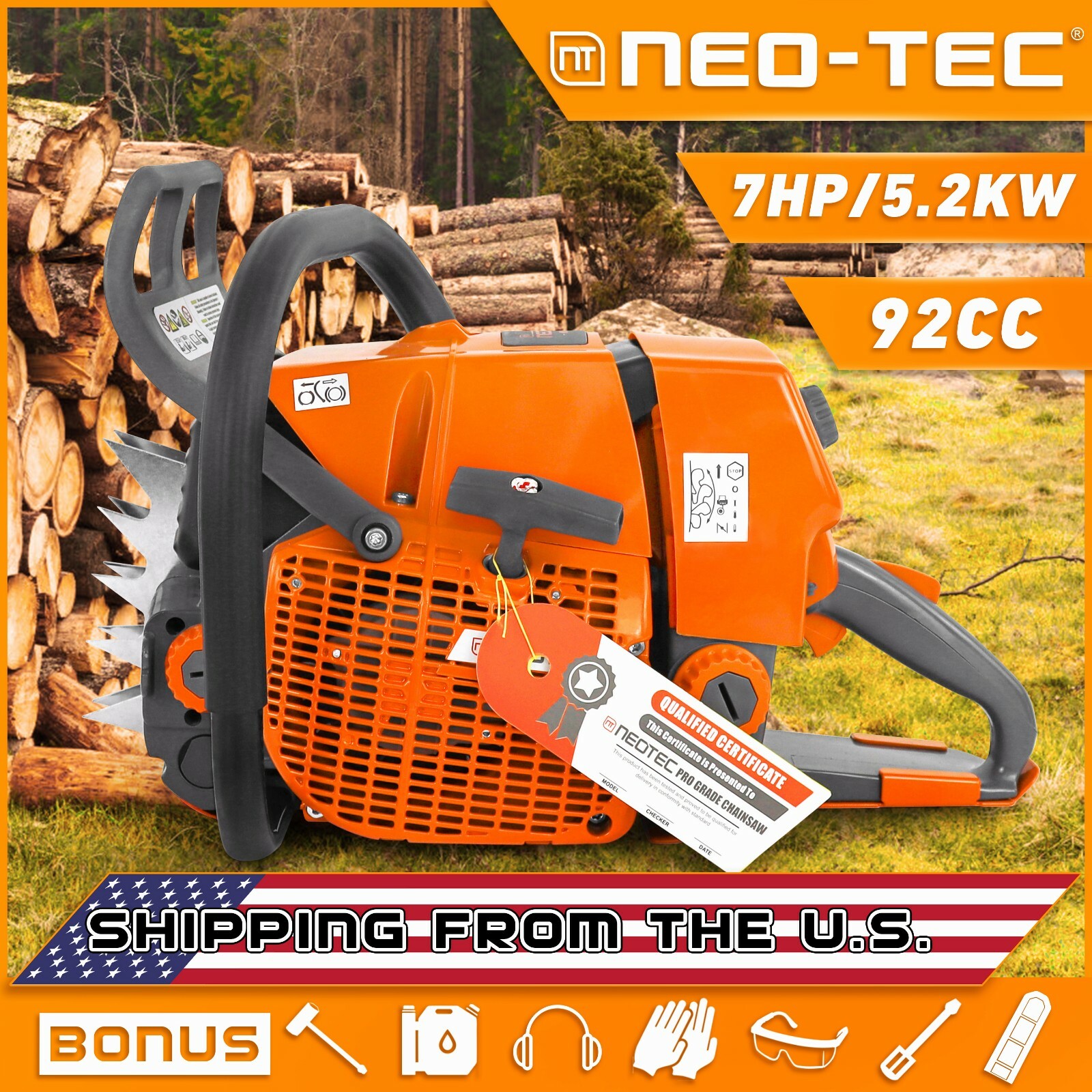 92cc Gasoline Chainsaw w/ 25″ Bar Chain Powered Gas Chain Saw Fit for MS660 G660