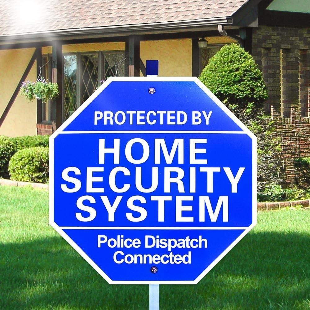Home Security Sign for Yard 10×28 Police Dispatch Protected Warning With Stake