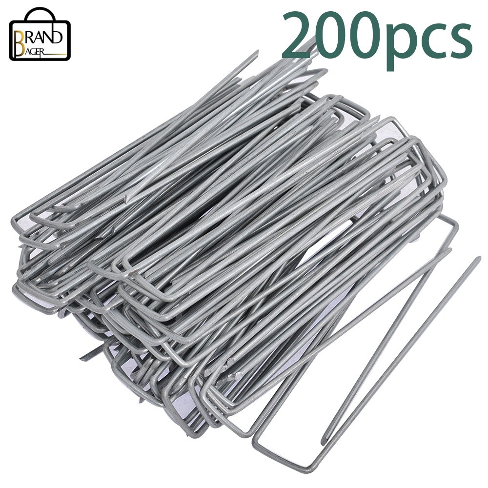 200 Pack 6″ High Quality Landscape Staples Garden Stakes Galvanized Sod Staples
