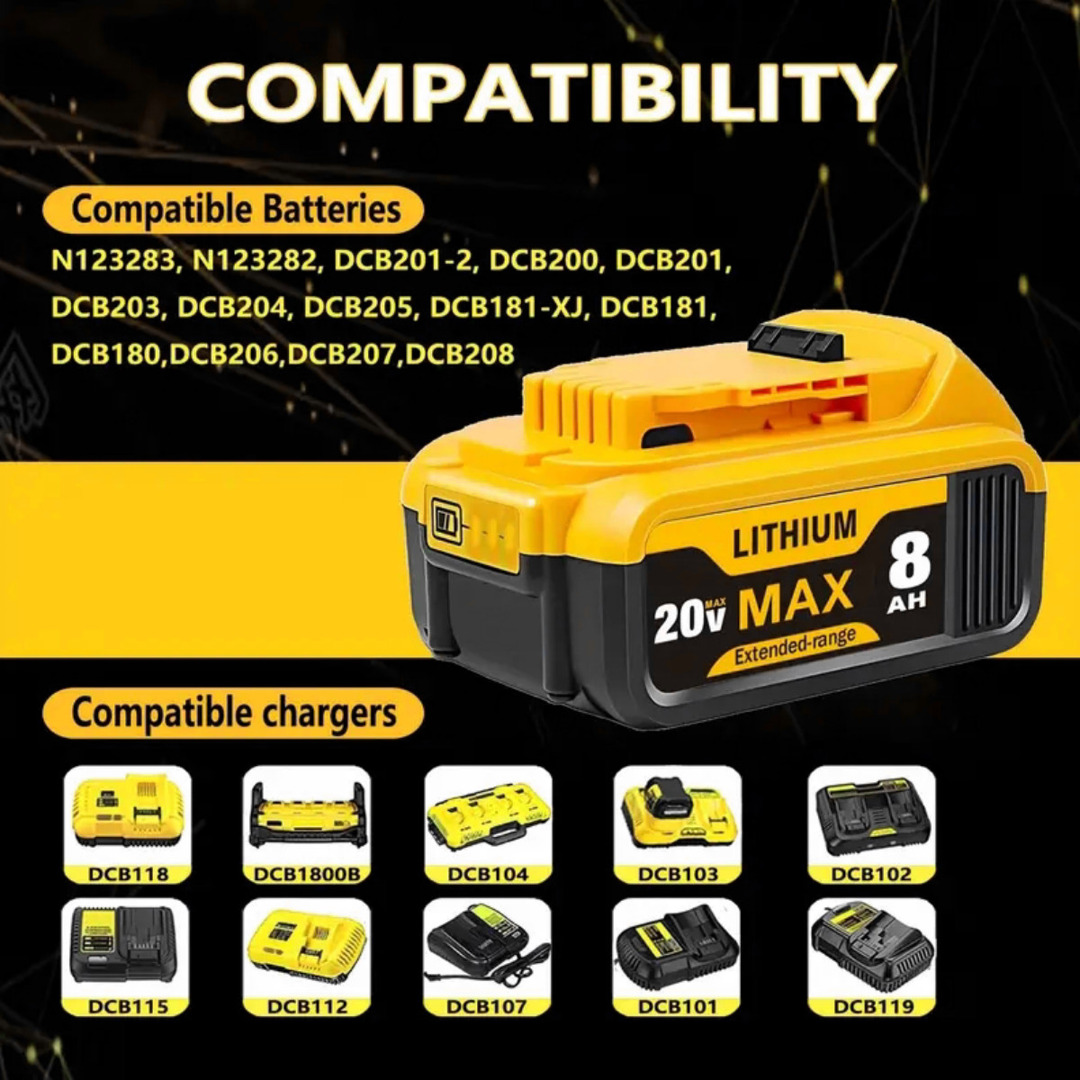 4PACKS,20V 8.0Ah Replacement for 20V Max Battery 8000Mah Compatible with for 20V