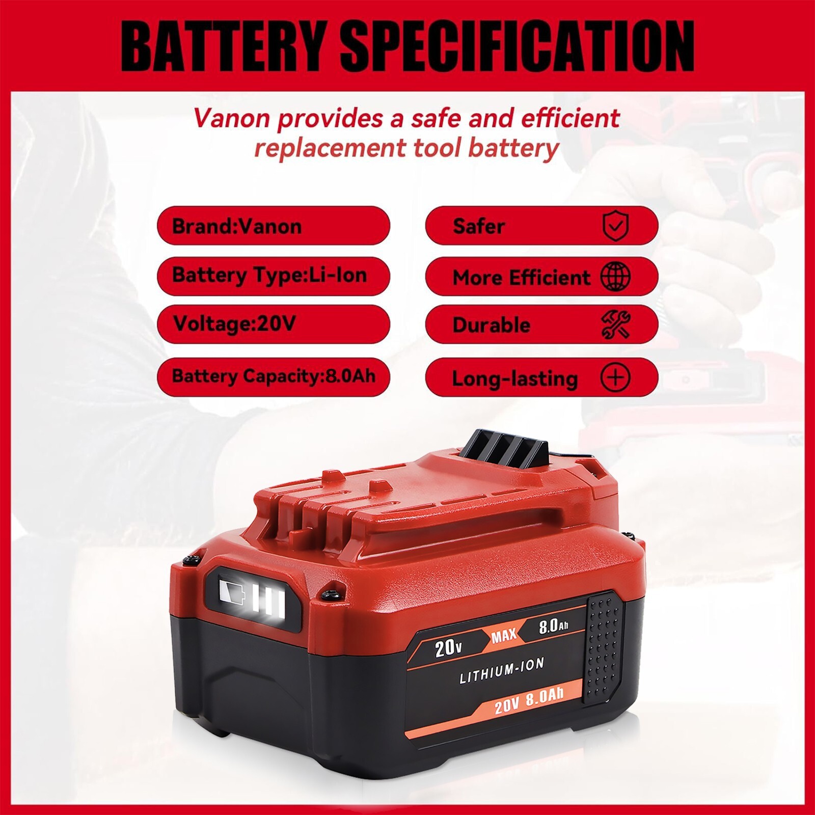 20V For Craftsman V20 20 Volt MAX 8.0Ah Li-ion Battery CMCB204 CMCB202 CMCB201