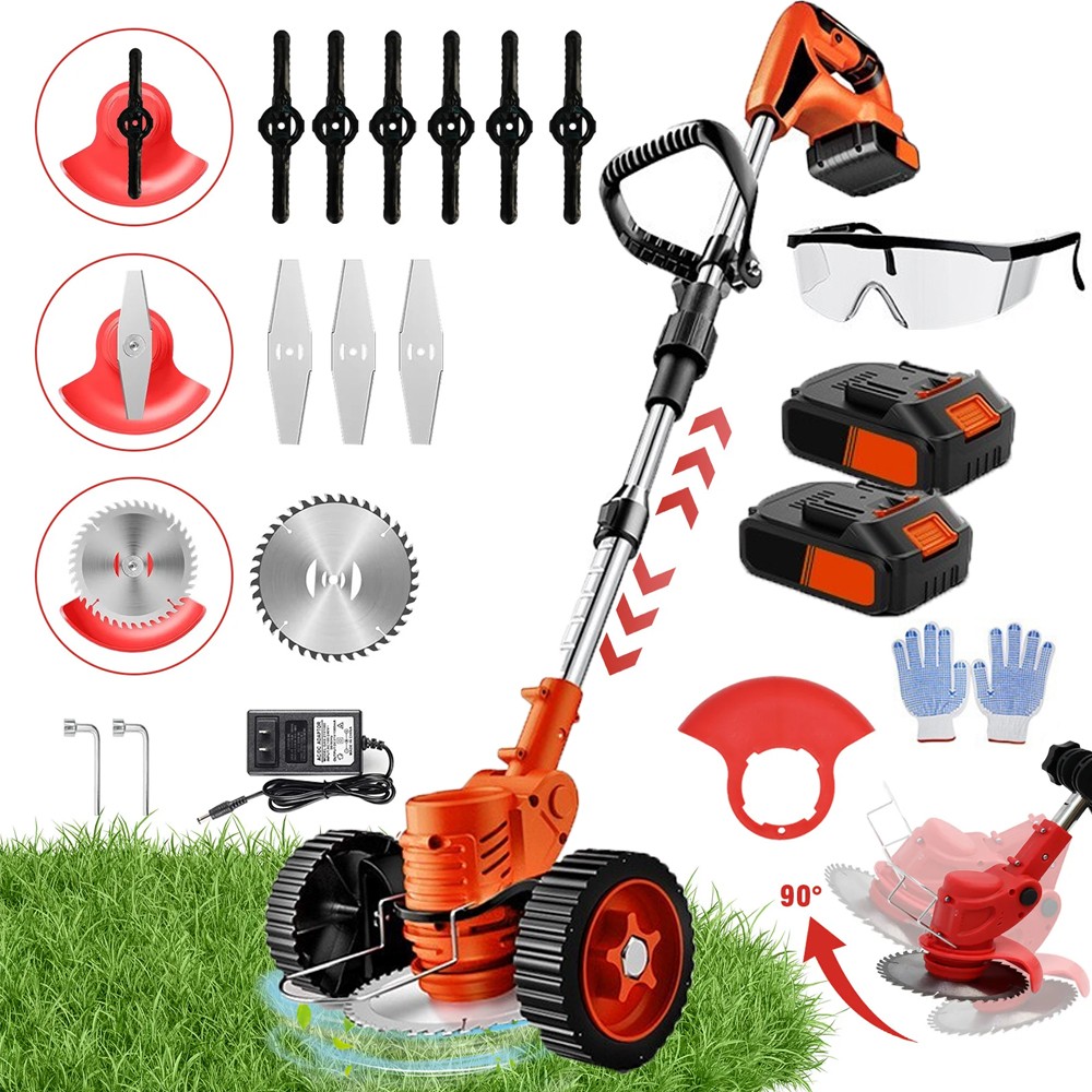Electric Cordless Grass String Trimmer Lawn Edger Weed Wacker Cutter + 2 Battery