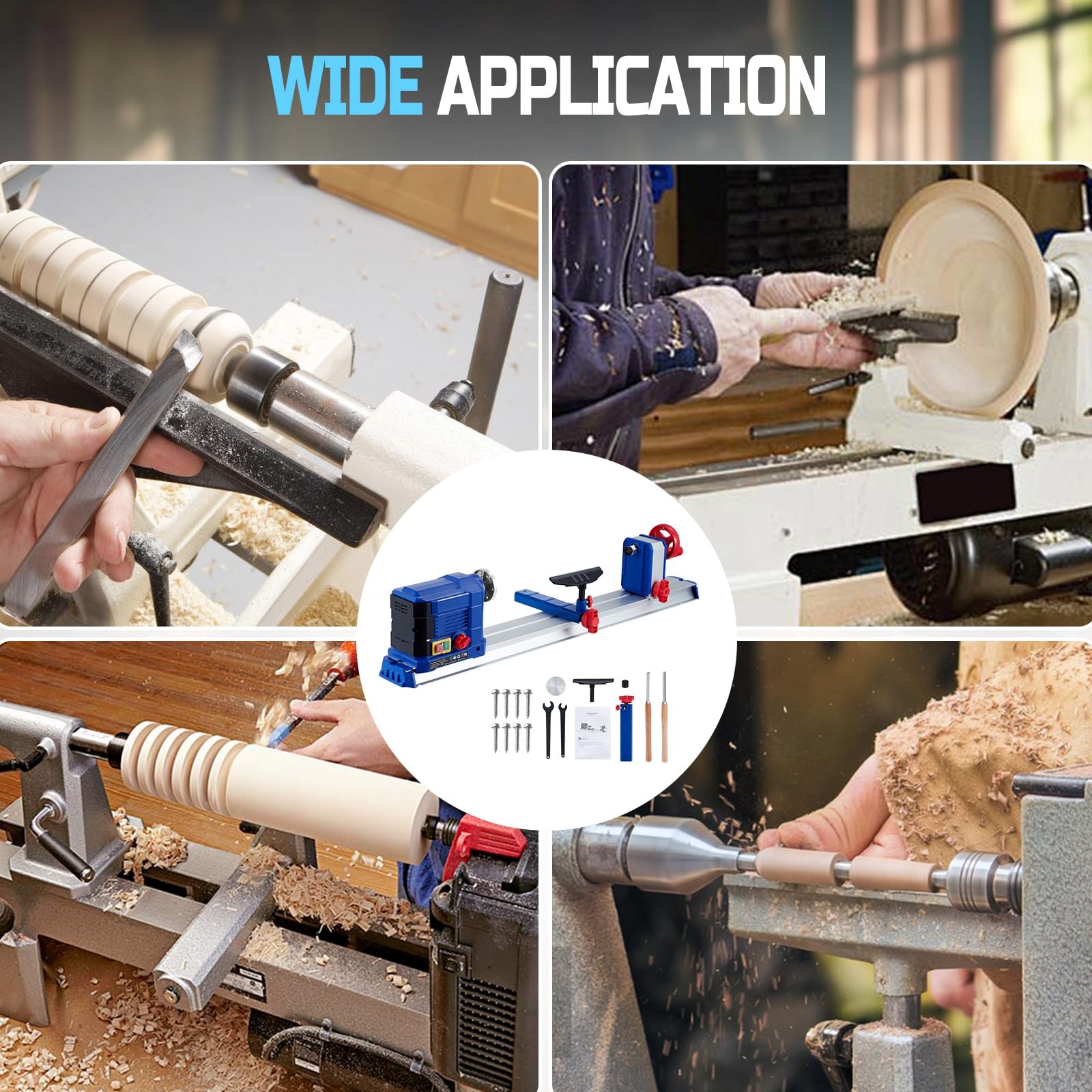 10″x 24″ Benchtop Wood Lathe Machine, 0.8 HP 600W Wood Lathe Machine with Wrench