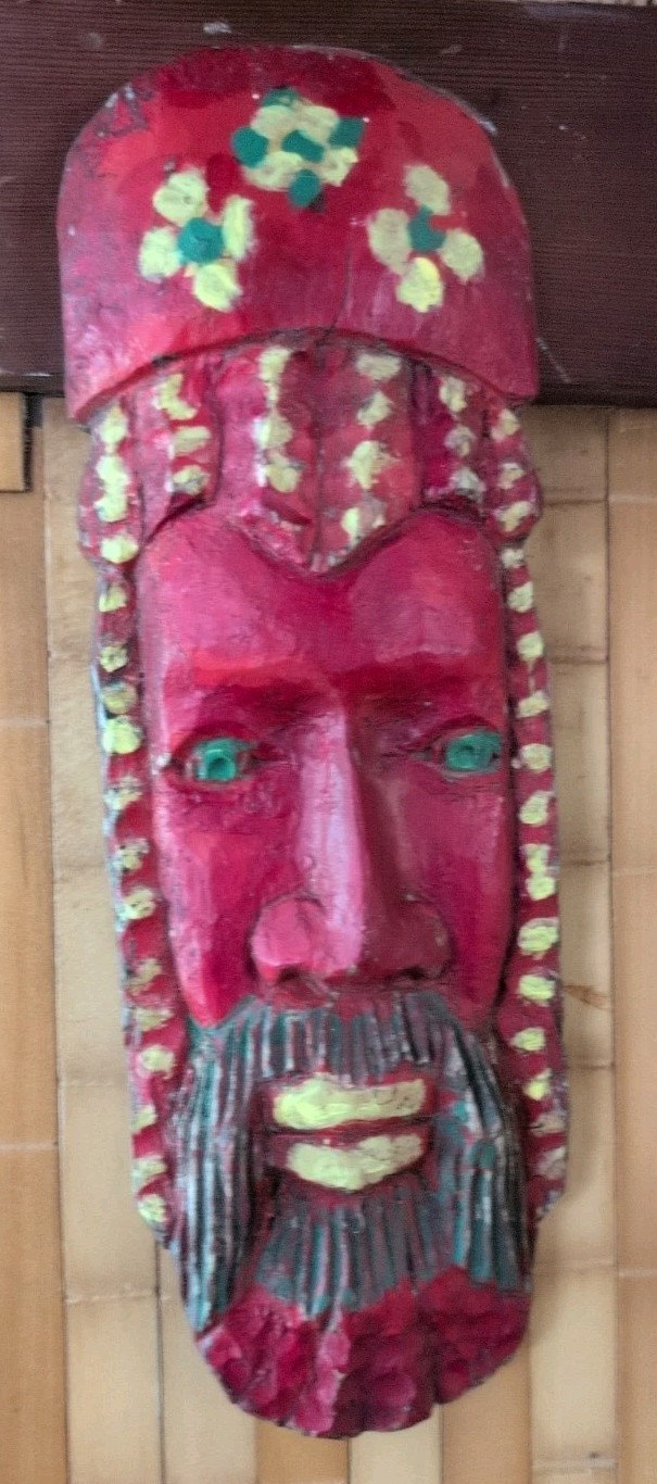 Vintage Red Devil Hand Carved Mask Wall Art 12”
