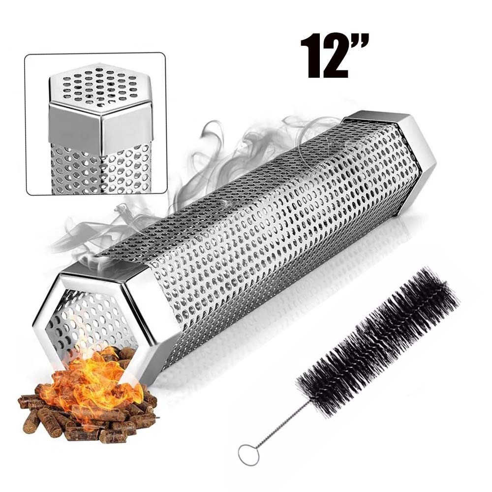 12″ Stainless Steel Pellet Smoker Tube with Brush Premium BBQ Wood Smoking Tube