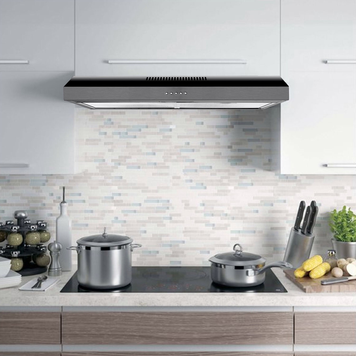 30in SNDOAS Under Cabinet Range Hood Stainless Steel 230CFM Kitchen Vented Black