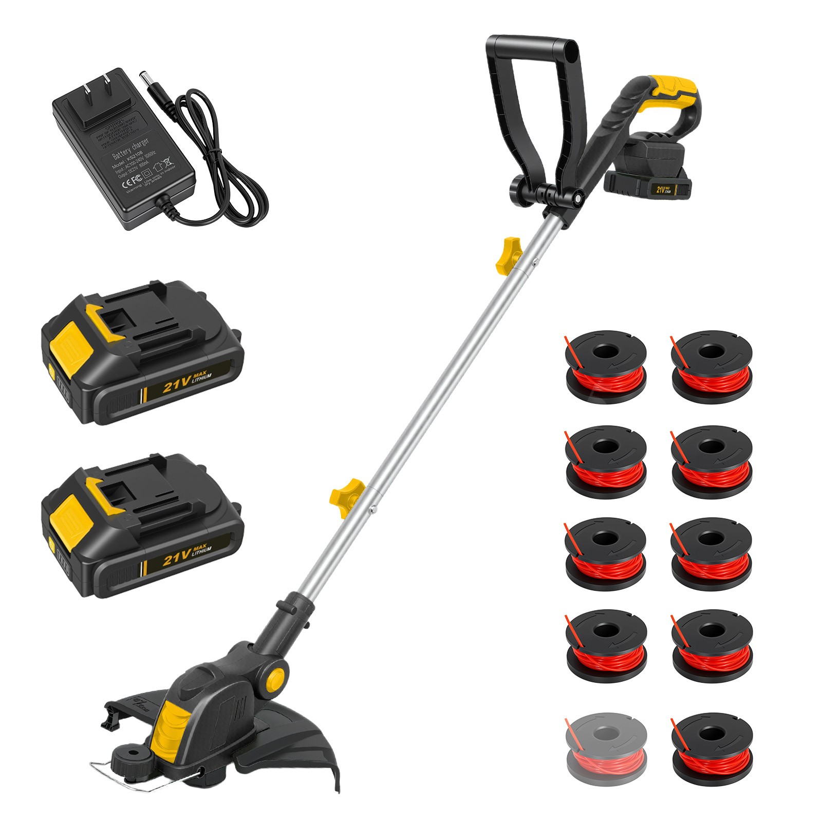 Electric Cordless Grass String Trimmer Lawn Edger Weedwacker Cutter w/ 2 Battery
