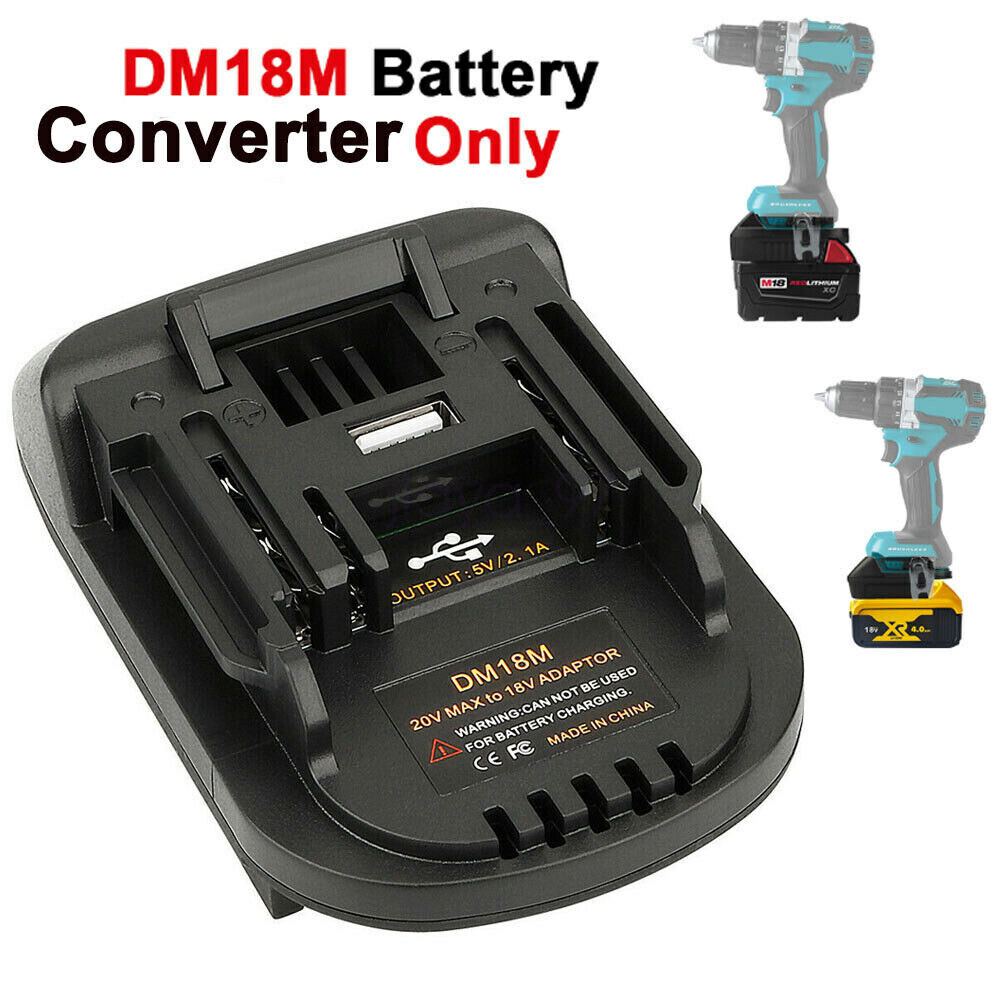 USB Battery Adapter for Dewalt 20V Milwaukee 18V Convert to Makita 18V Tool