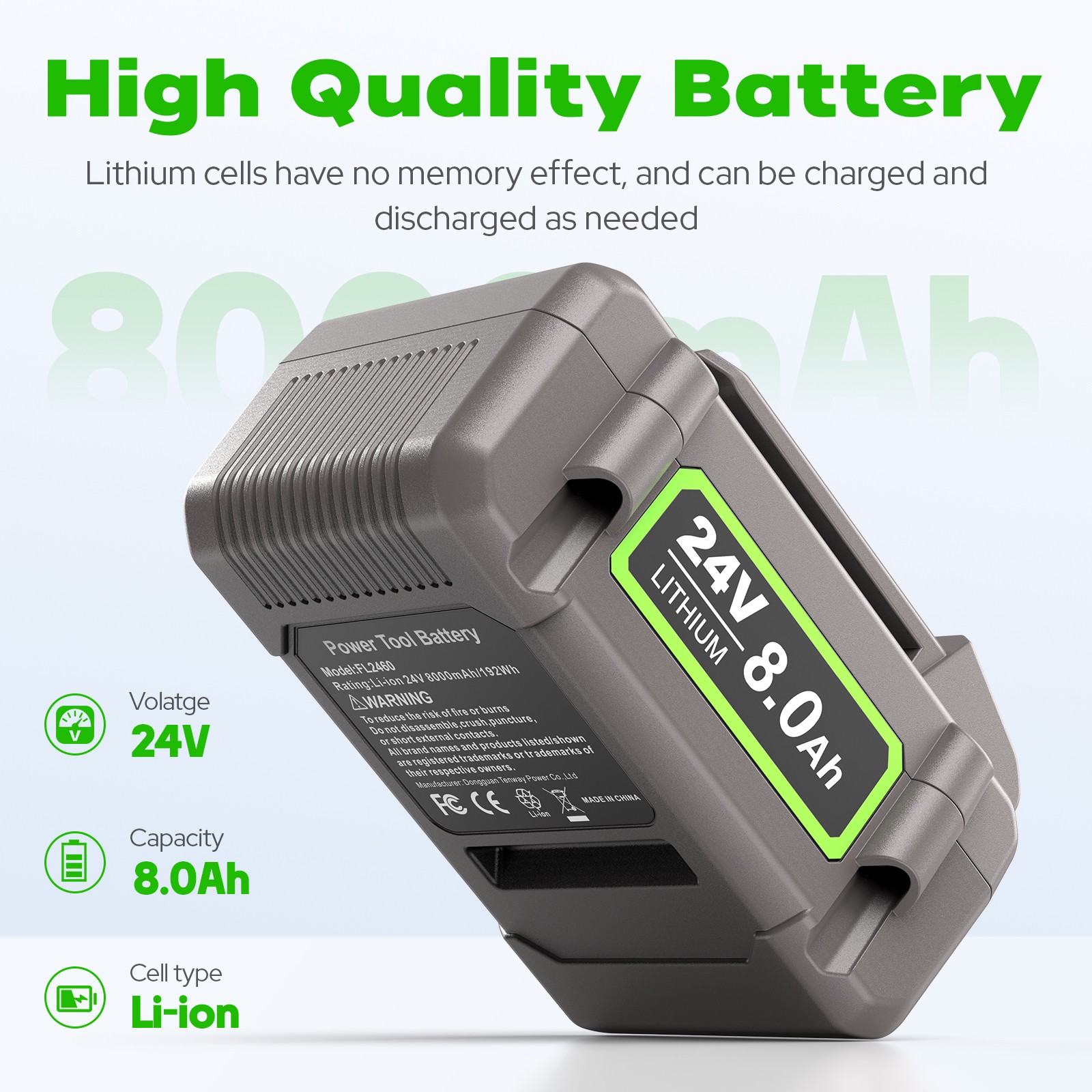 2X 8.0Ah Li-Ion Battery Replacement for FLEX 24V FX0221-1 FX0331-1 FX0341-1