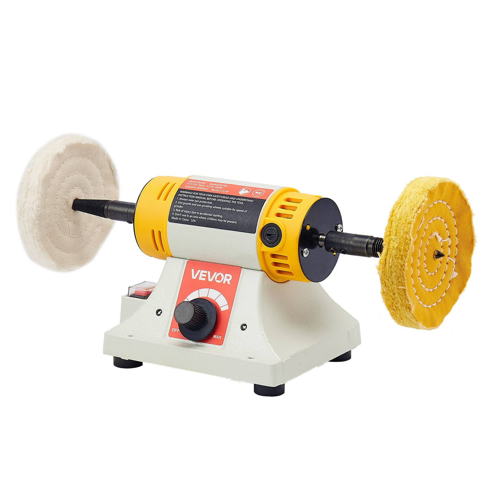 VEVOR Bench Buffer Polisher, 1/2HP Polishing and Buffing Machine, 0 to 8000RPM B