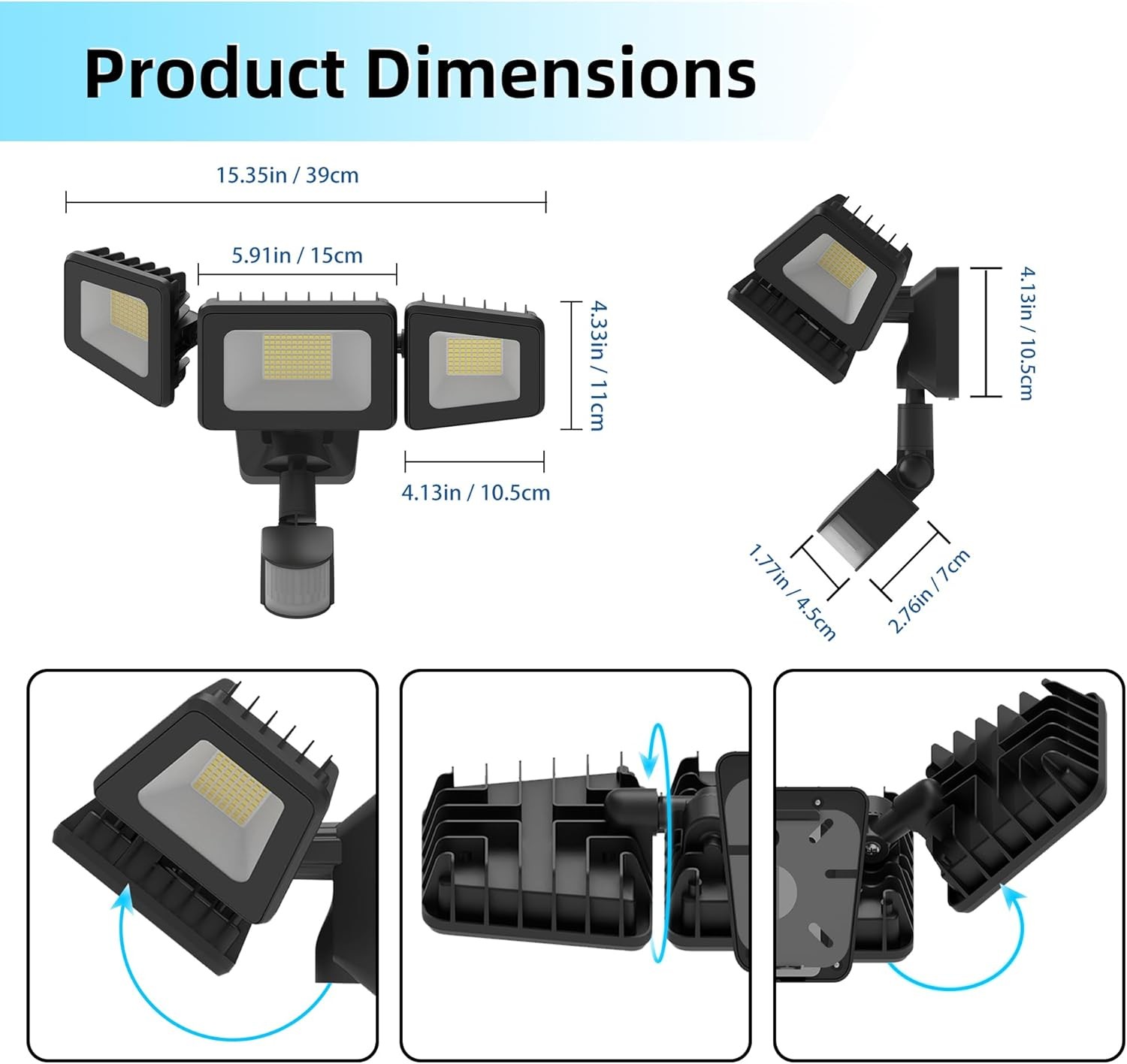 120W Ultra Bright 12000LM 4500K Motion Sensor Outdoor LED Security Flood Lights