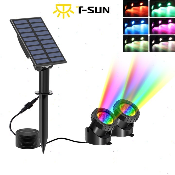 T-SUN 2 IN 1 Solar Pond Lights Submersible RGB Garden Fountain Pool Spot Lights
