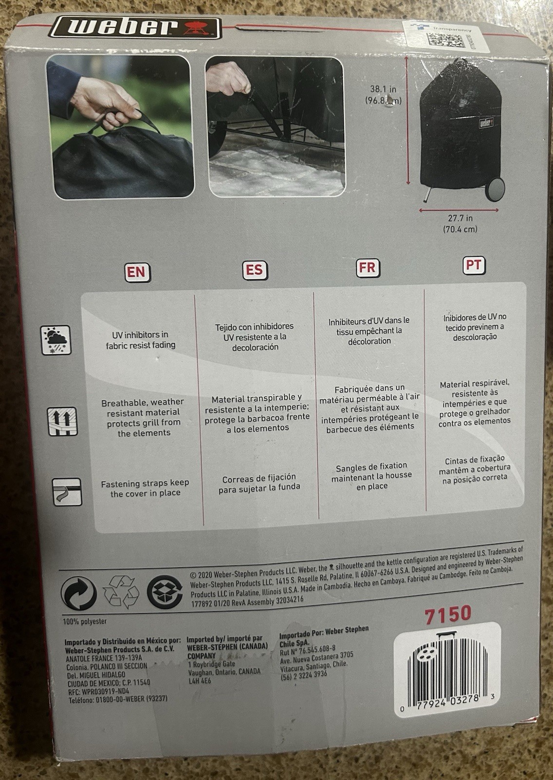 Weber Grill Cover 22in Master-Touch Black Polyester Premium 7150