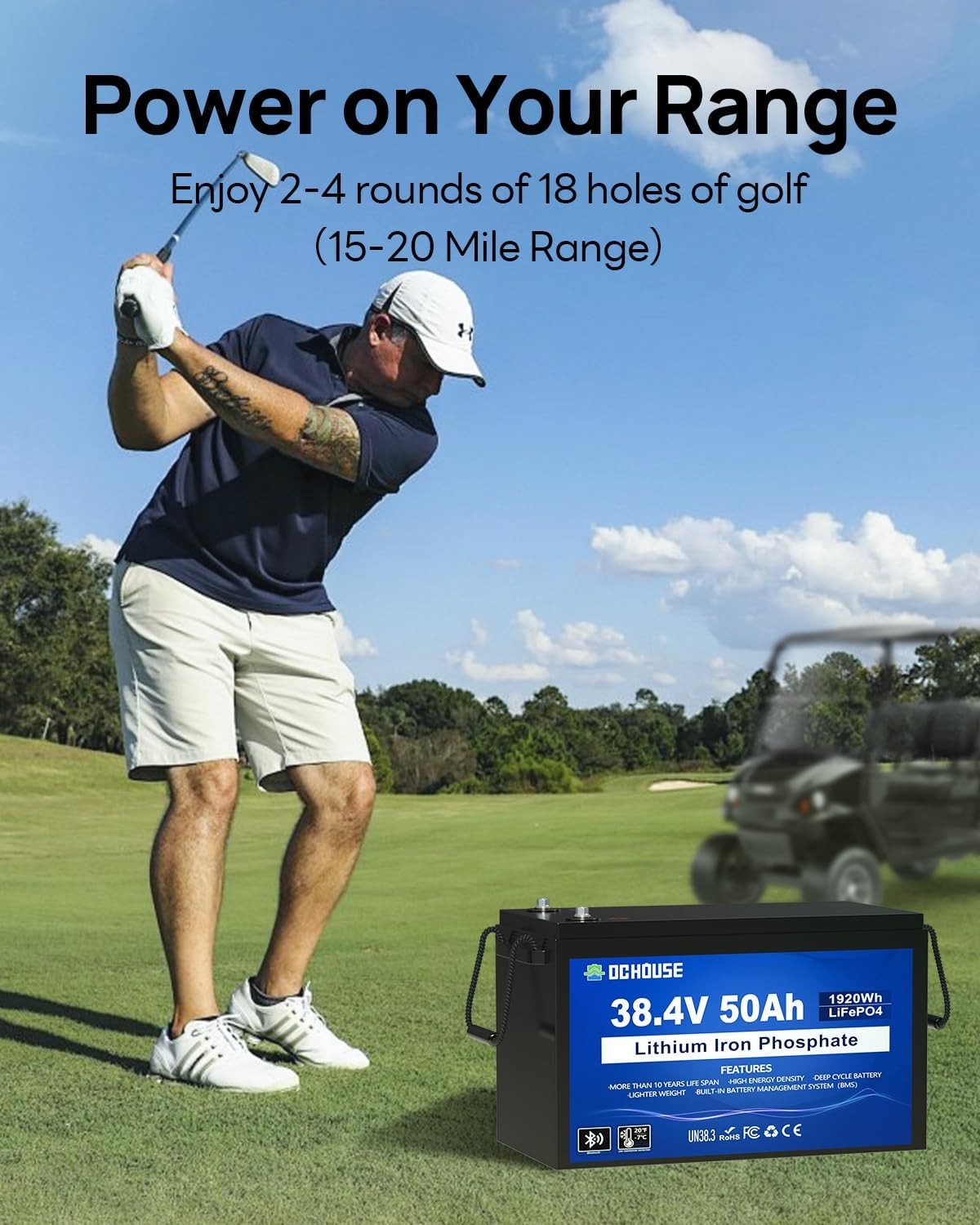 36V 50AH Lithium Golf Carts Lifepo4 Battery with 36V 25A Charger Bluetooth RV