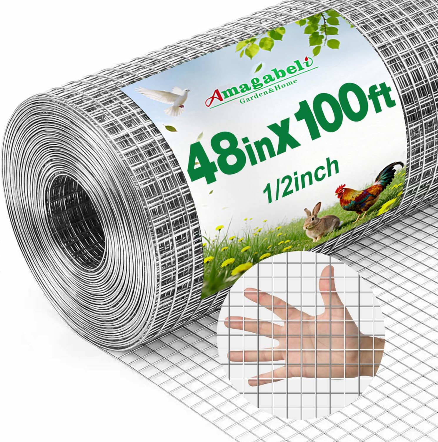 Amagabeli Galvanized Hardware Cloth 1/4 Inch 48 X 100Ft 23 Gauge Chicken Wire Fe