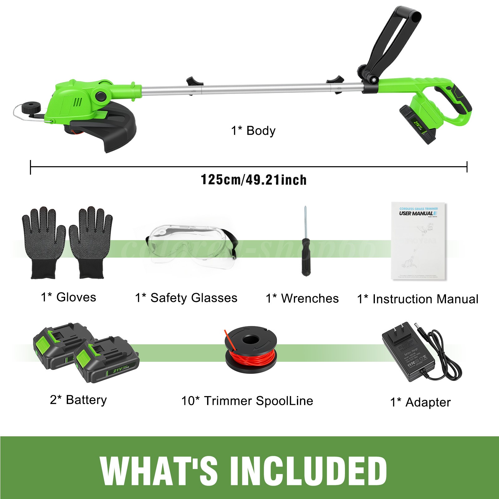Electric Cordless Grass String Trimmer Lawn Edger Weed Wacker Cutter & 2 Battery