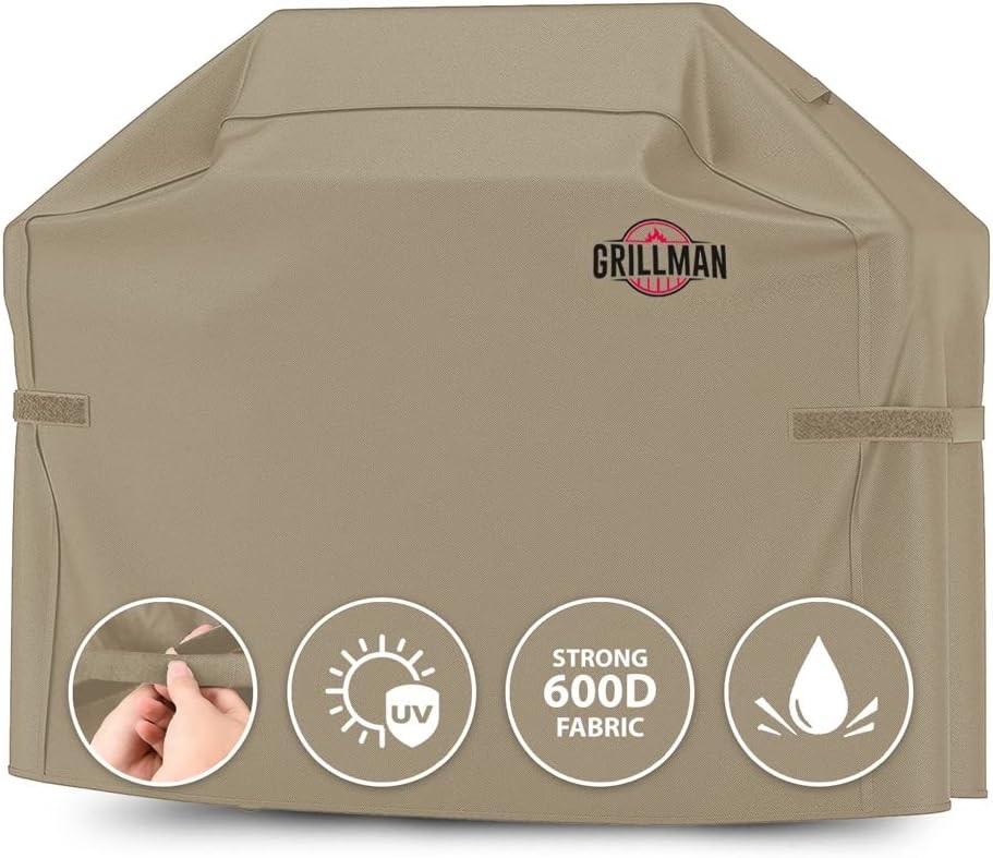 Grillman Grill Cover BBQ Outdoor Grill Covers Charcoal Gas Grills Tan, 58 in 2PK