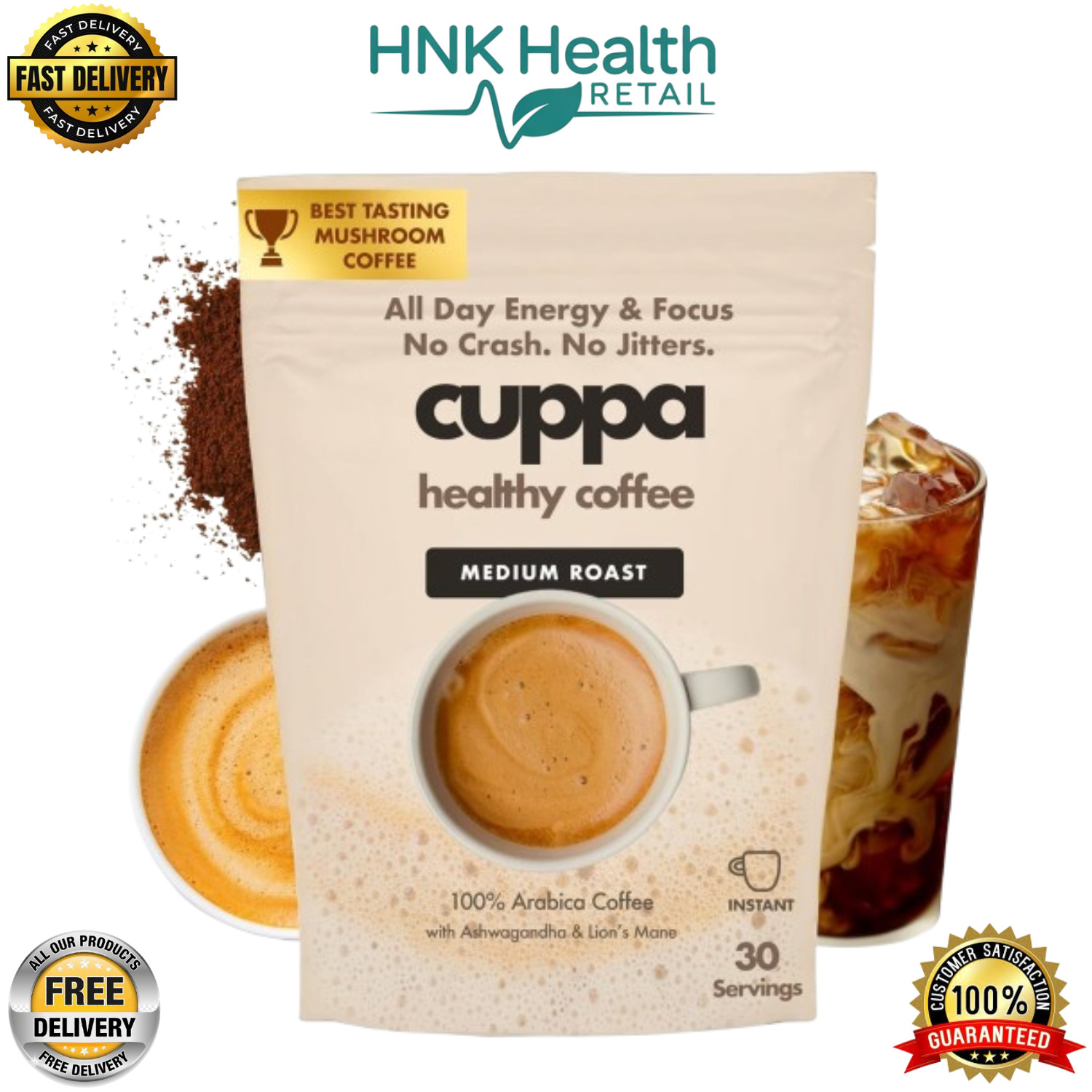 Cuppa Healthy Mushroom Instant Coffee with Lion’s Mane & Ashwagandha, 30 Serving