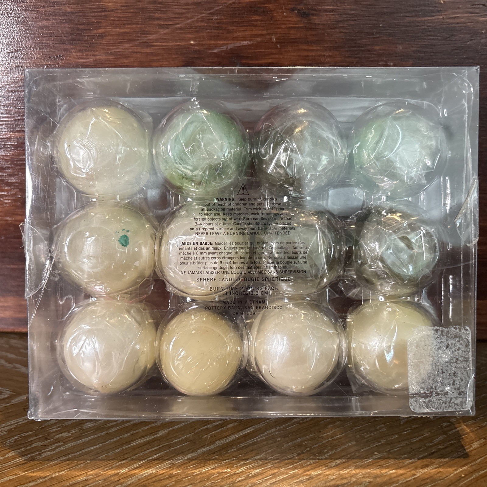 Pottery Barn Green/Ivory Sphere Candles 1.5” Round 2 Hr Burn Time Each (Bin 1)