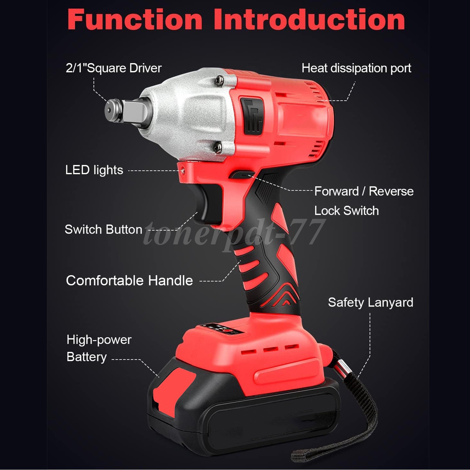 20V Cordless Harmmer Drill 1/2″in Brushless Electric Impact Wrench With Battery