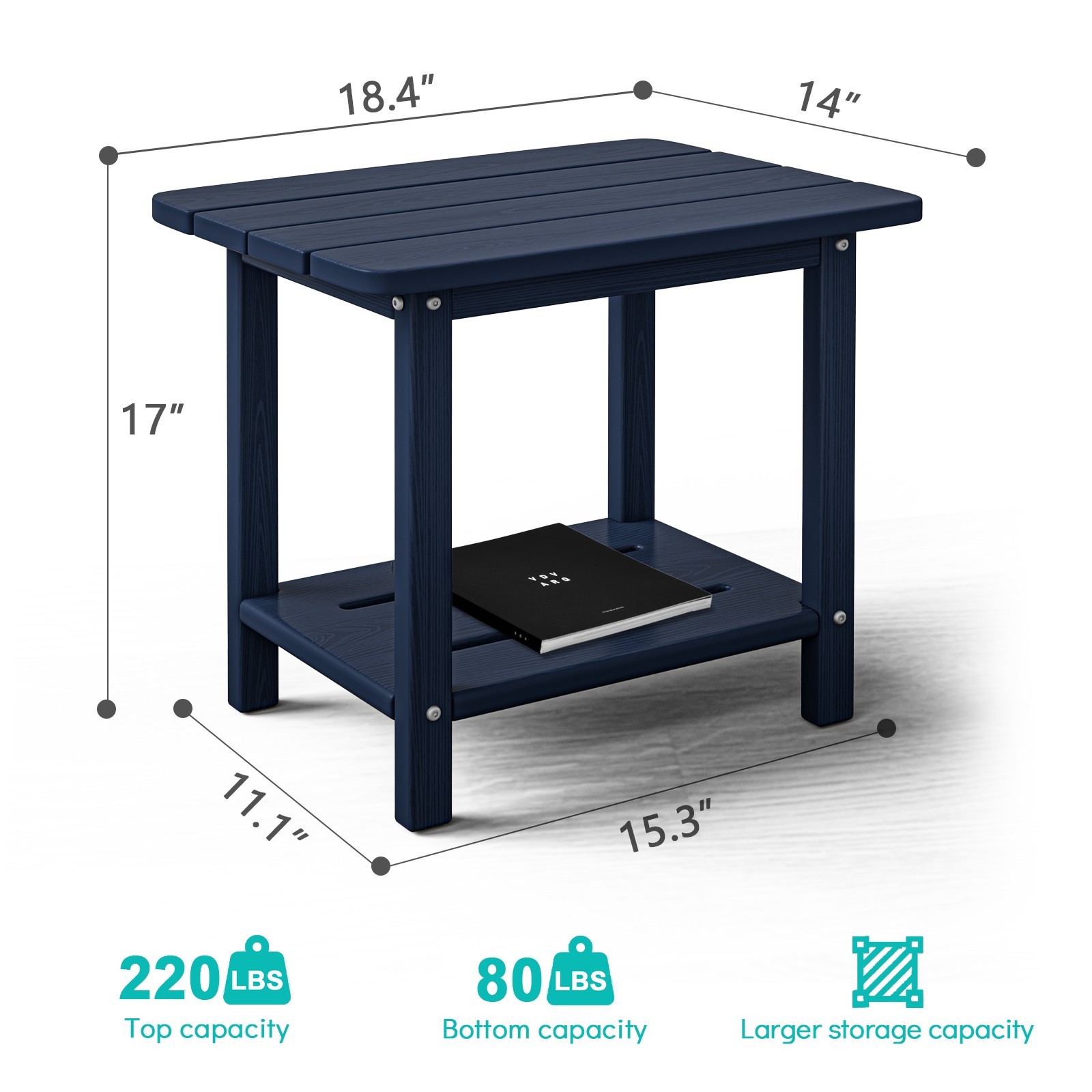 HDPE 2-Tier Outdoor Side Table Patio End Table Weather Resistant