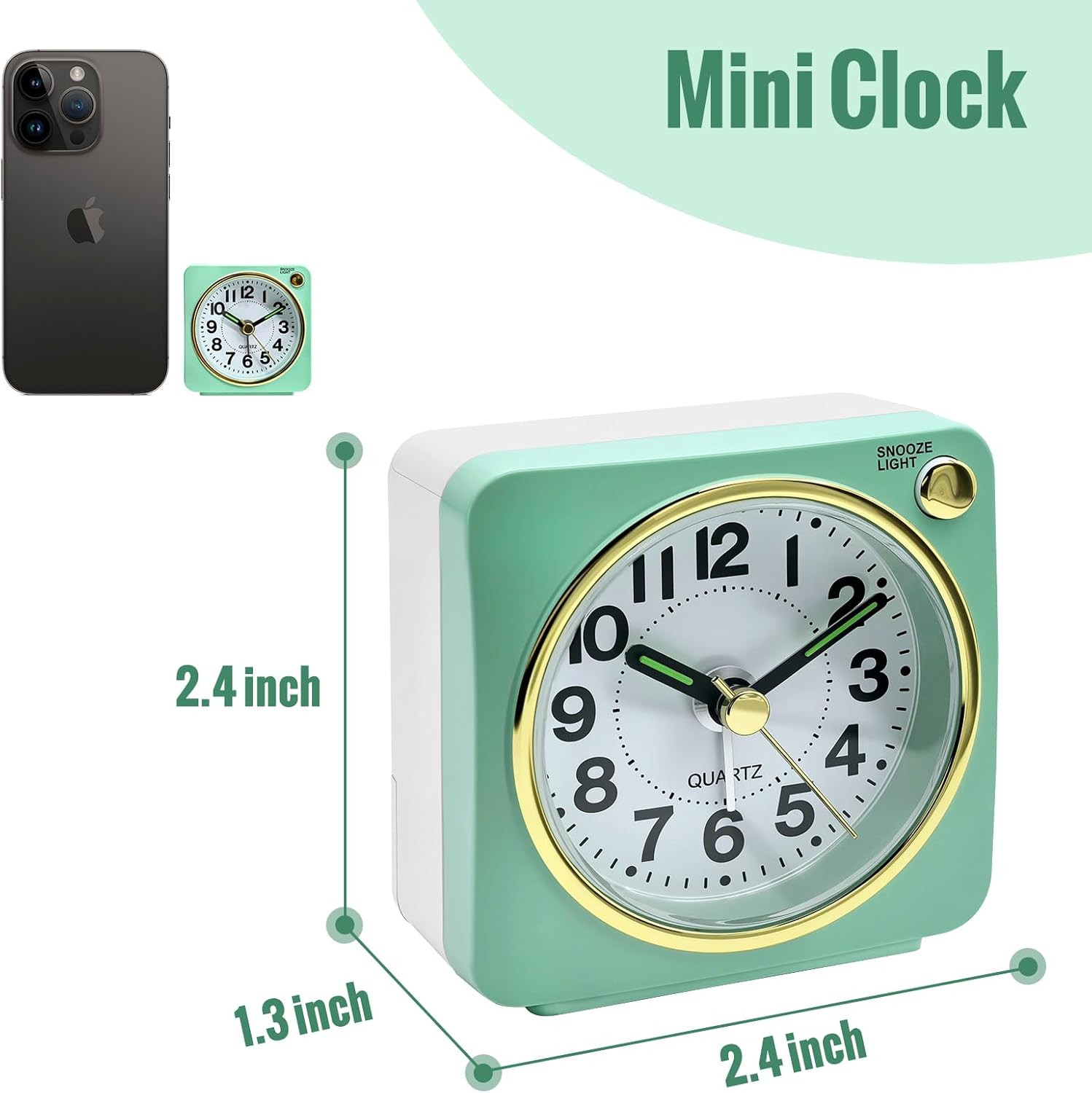 Ultra Small Battery Analog Travel Alarm Clock, Retro Bedside Table Clocks for Be