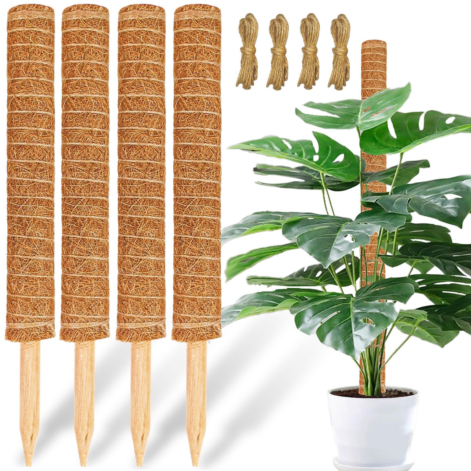 【4 Pack】 JJGoo Moss Pole, 17 inch Coco Coir Totem Poles Extending to 53 Inche…