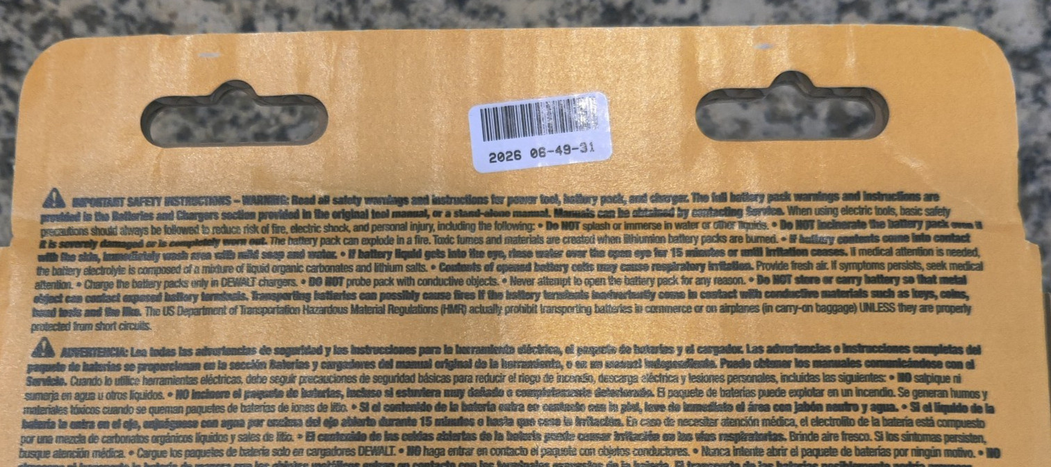 2026 DATE CODES – NEW DEWALT DCB615 20V/60V FLEXVOLT 15 AH BATTERY