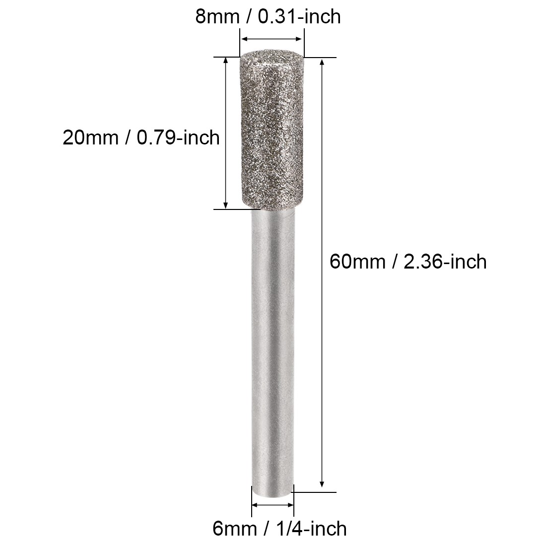 10Pcs Diamond Burrs for Rotary Tool 1/4-Inch Shank 8mm Cylindrical 120 Grit