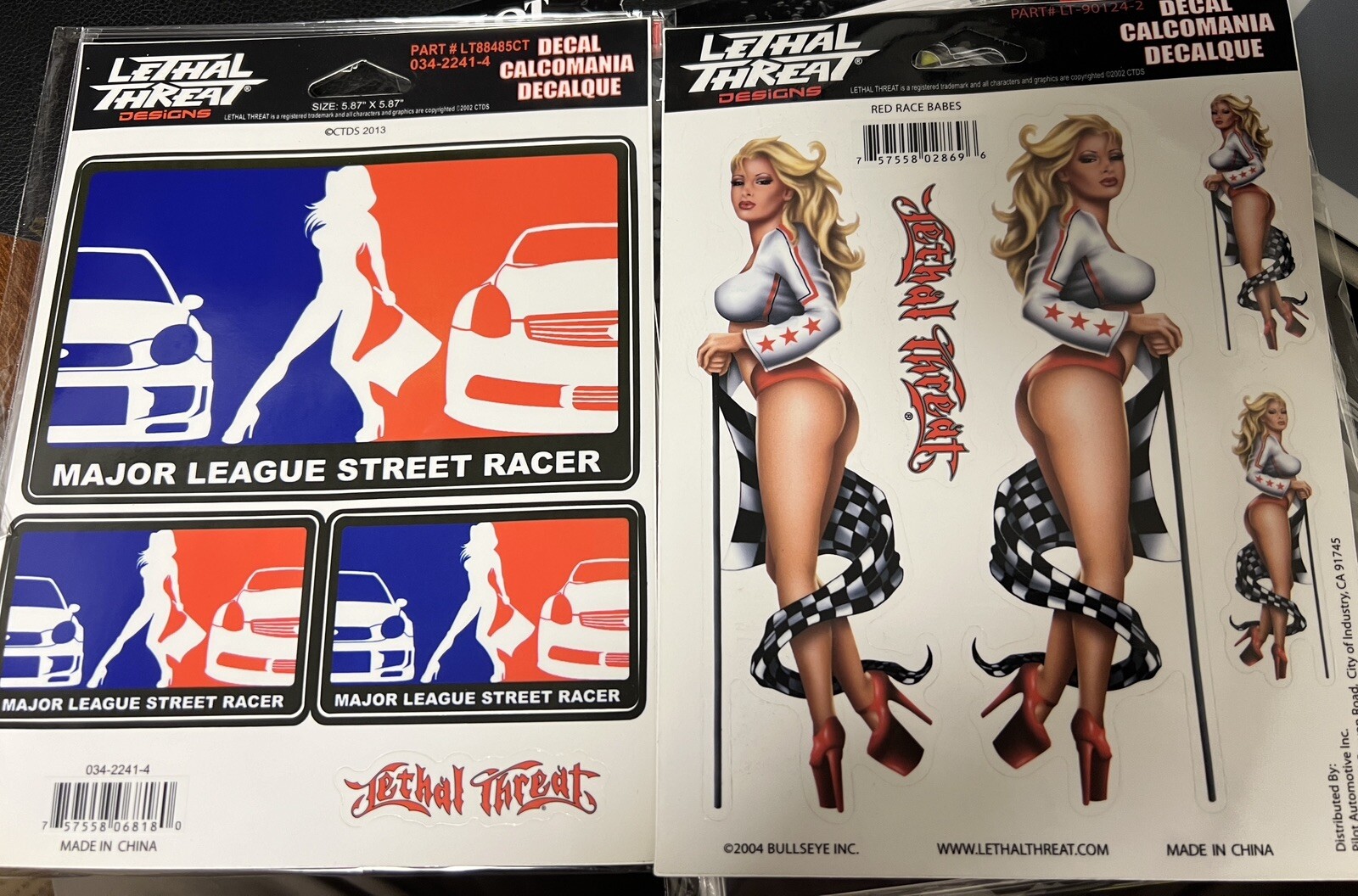 A Set of LETHAL THREAT Major League Street Racer & Red Race Babes DECAL STICKERs