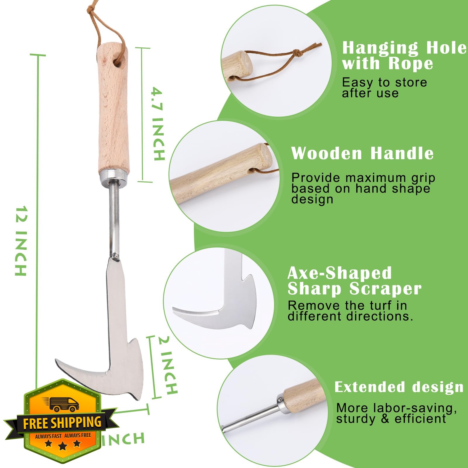 Jahenway 12″ Crevice Weeder Stainless Steel Wood Handle