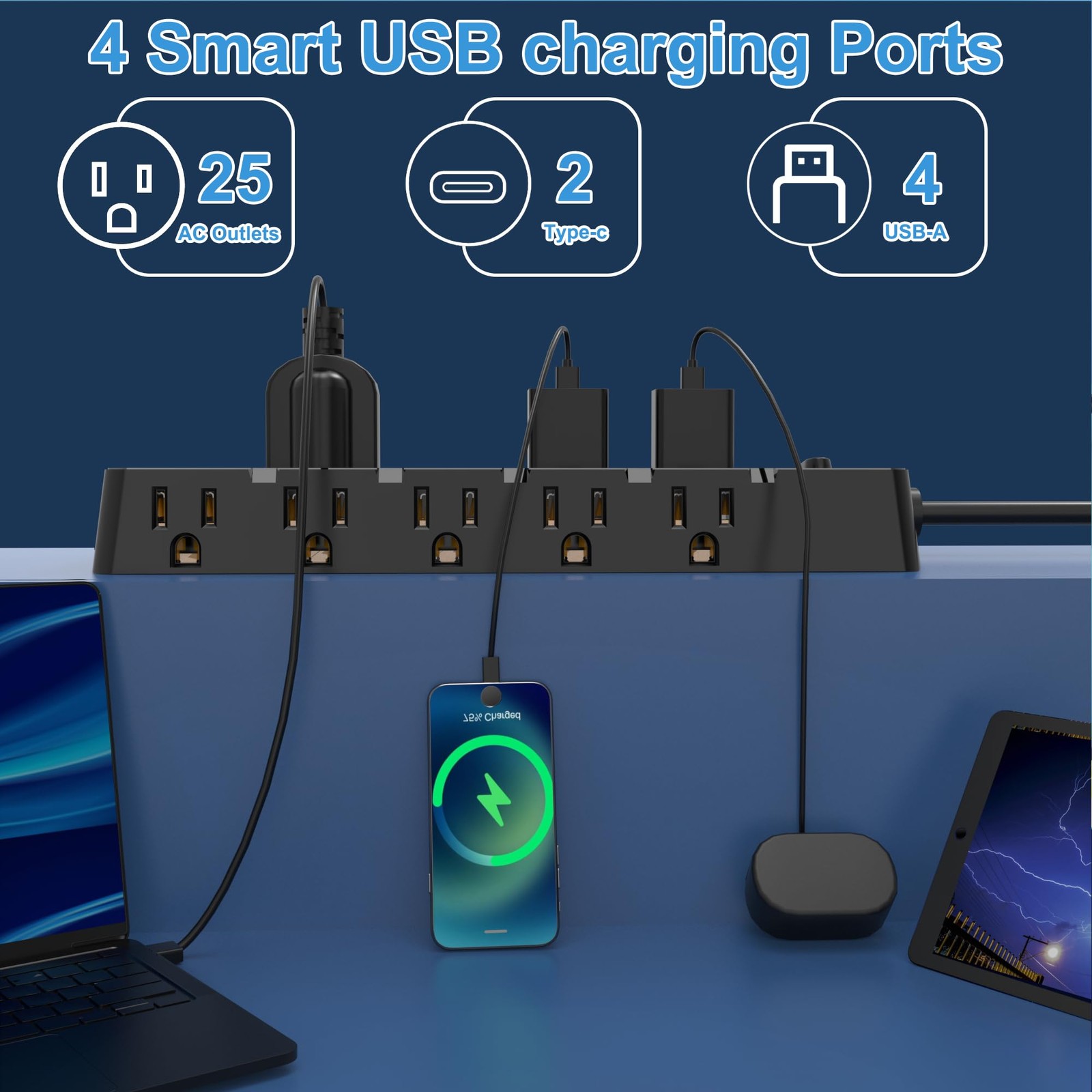 Nanolake 20 Amp Power Strip Surge Protector,Heavy 10.1*4.53*1.83 inch, Black