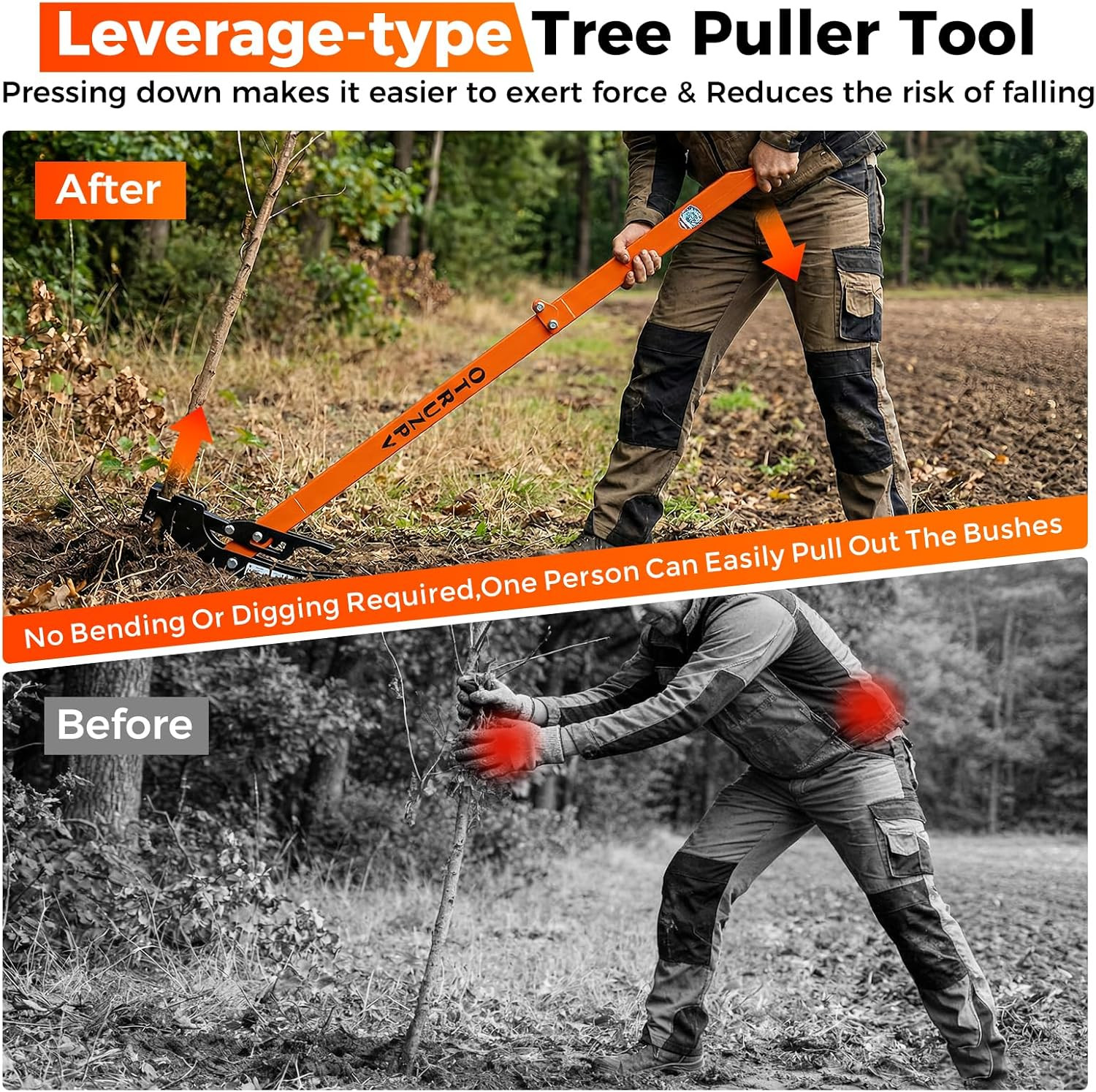 Heavy Duty Sapling Puller Tool High Leverage Tree Root Remover 1/4″ to 2″