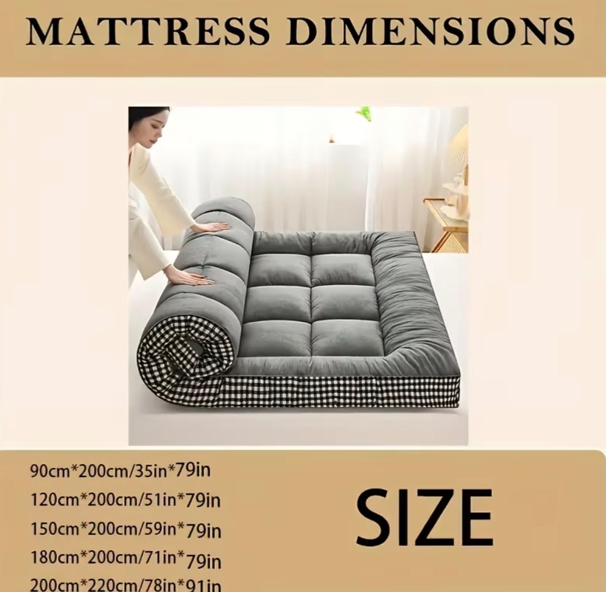 Portable Rollable Tatami Futon Mattress, Ideal for Floor Sleeping, Guest Beds