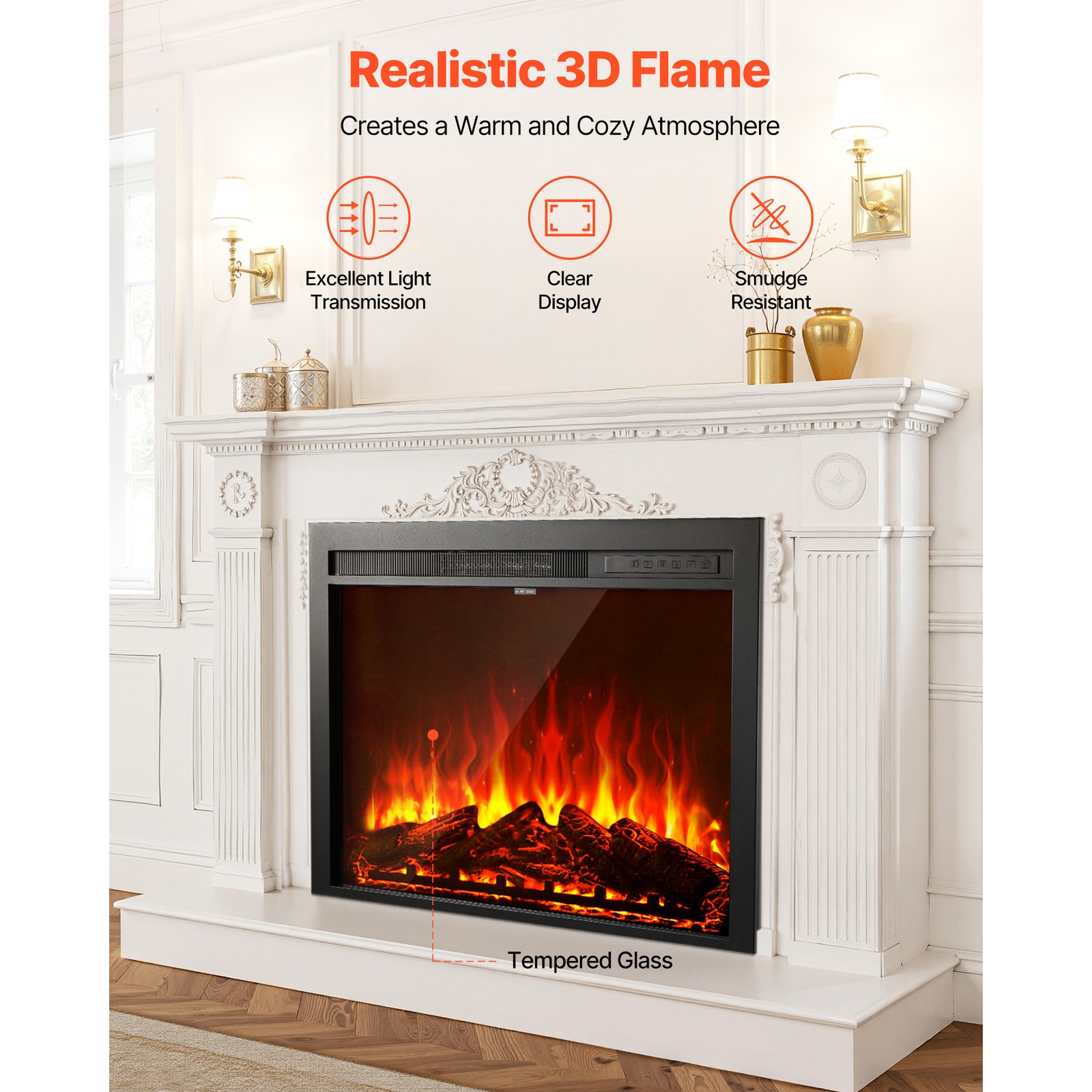 Uimoso 35in Electric Fireplace Insert Wall Mount & Remote Control, 750W/1500W